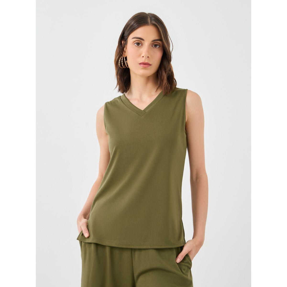 Styli Women Khaki Sleeveless Top and Pants Co-Ords-women-clothing-coordsets-image-2
