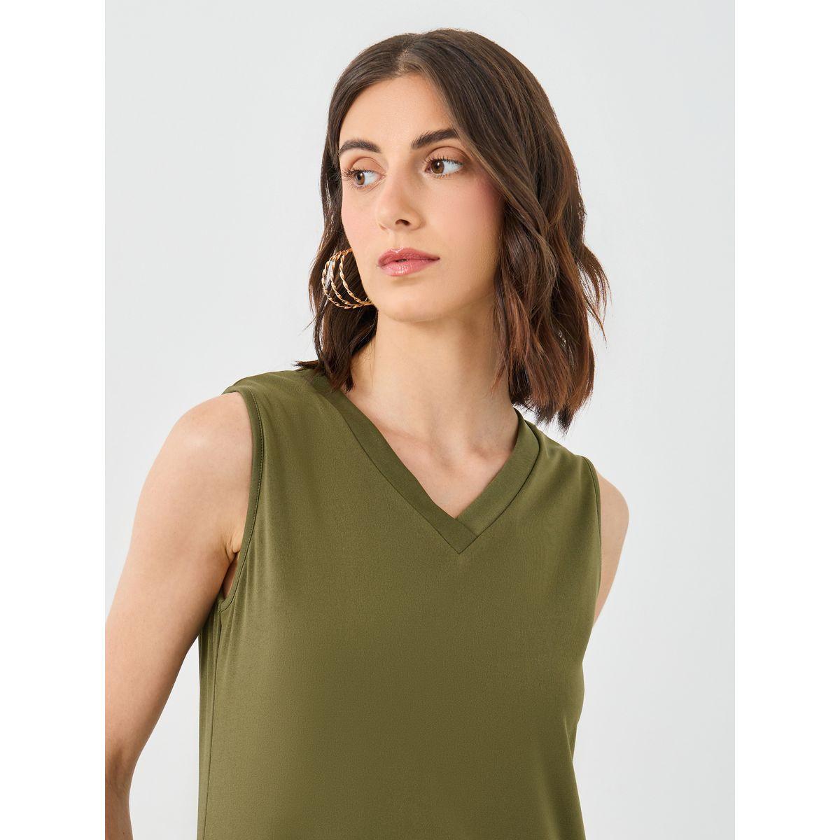 Styli Women Khaki Sleeveless Top and Pants Co-Ords-women-clothing-coordsets-image-3