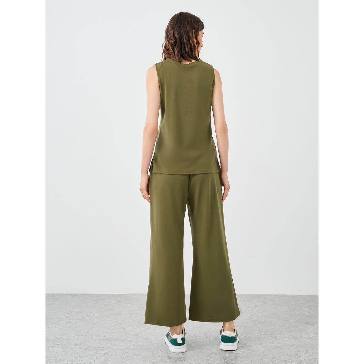 Styli Women Khaki Sleeveless Top and Pants Co-Ords-women-clothing-coordsets-image-4