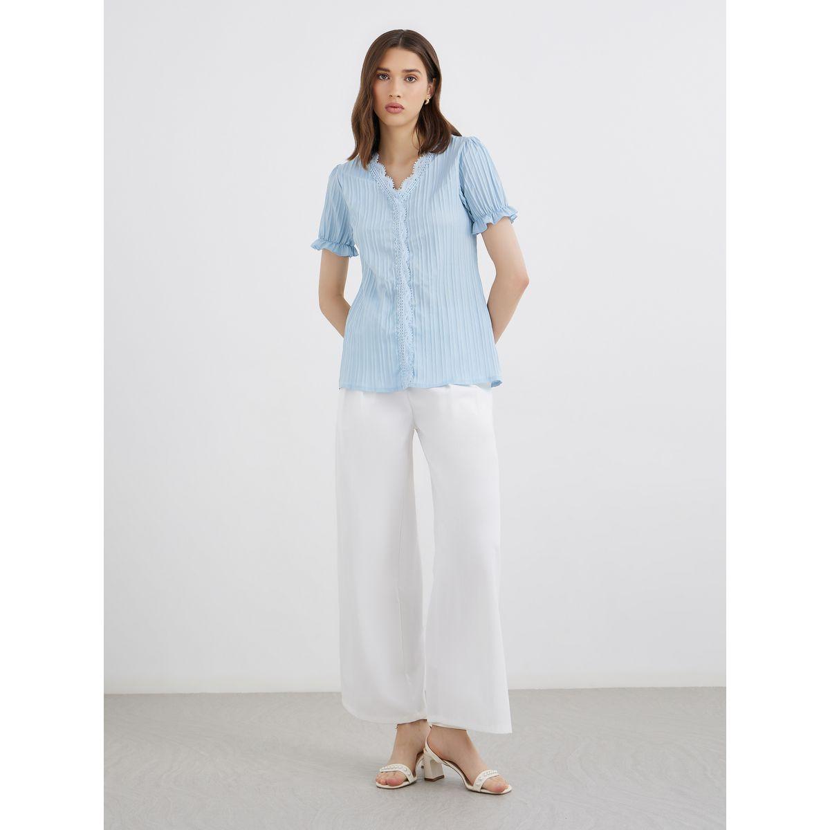 بلوزة بأكمام منفوخة مع تفاصيل دانتيل-women-clothing-shirtsandblouses-blouses-image-2