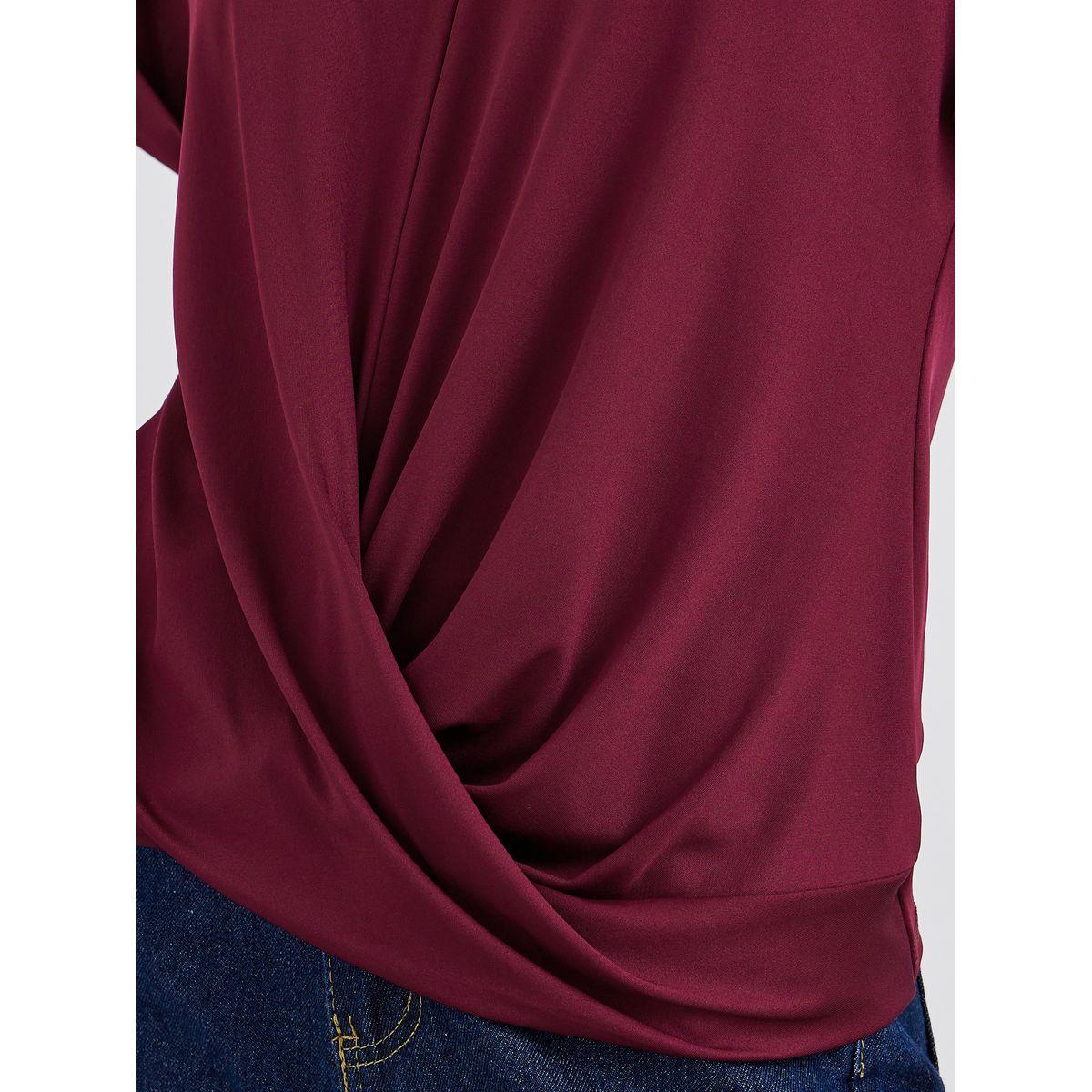 Styli Solid V-Neck Short Sleeve Twist Front Top-women-clothing-shirtsandblouses-blouses-image-3