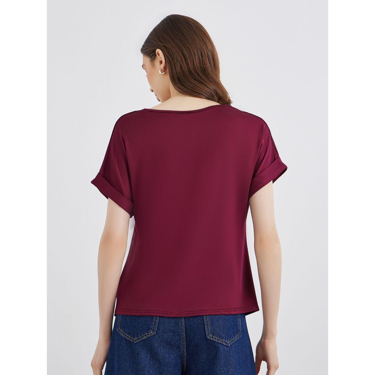 بلوزة سادة بأكمام قصيرة مع تفاصيل عُقدة-women-clothing-shirtsandblouses-blouses-image-1