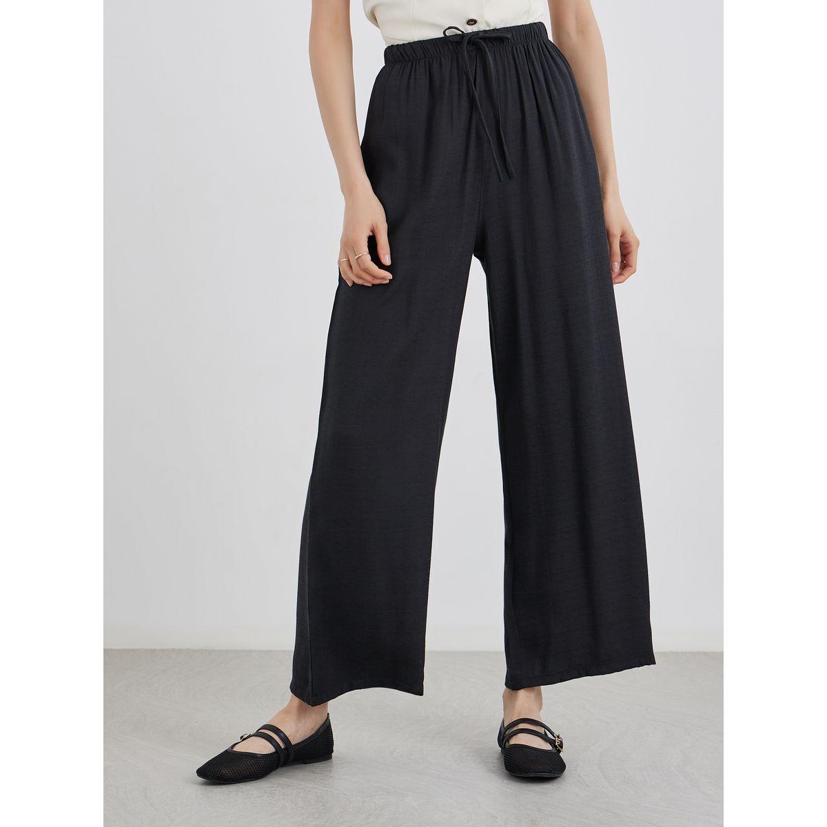 Styli Black Solid Drawstring Waist Pocket Detail Pants-women-clothing-bottoms-trousers-image-2