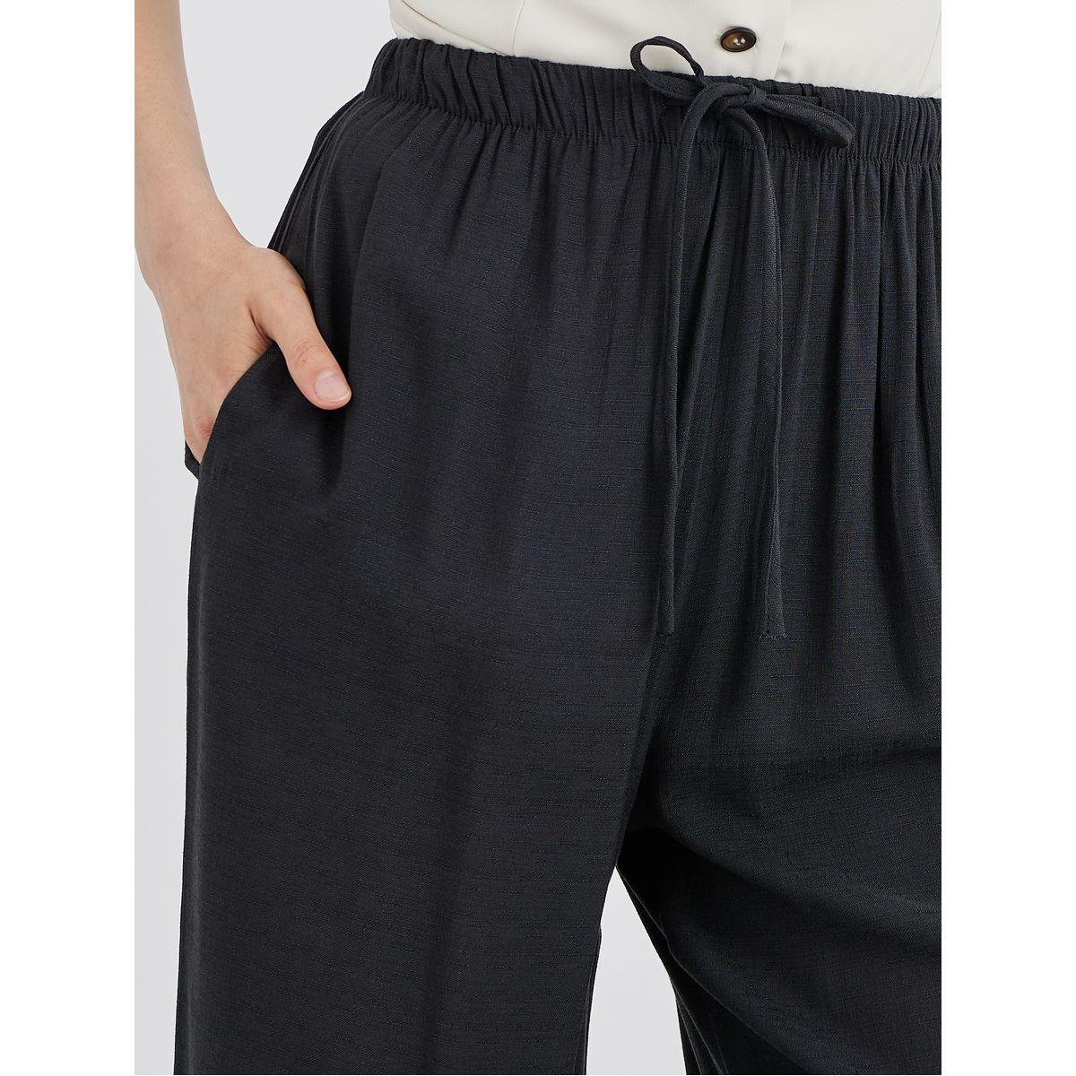 Styli Black Solid Drawstring Waist Pocket Detail Pants-women-clothing-bottoms-trousers-image-3