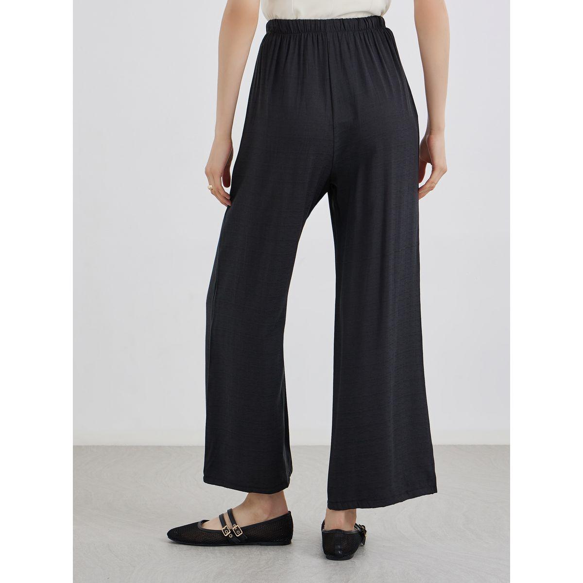 Styli Black Solid Drawstring Waist Pocket Detail Pants-women-clothing-bottoms-trousers-image-4