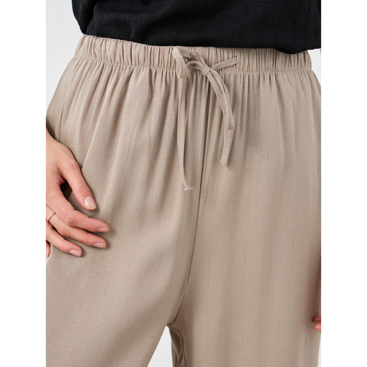 Styli Beige Solid Drawstring Waist Pocket Detail Pants-women-clothing-bottoms-trousers-image-3