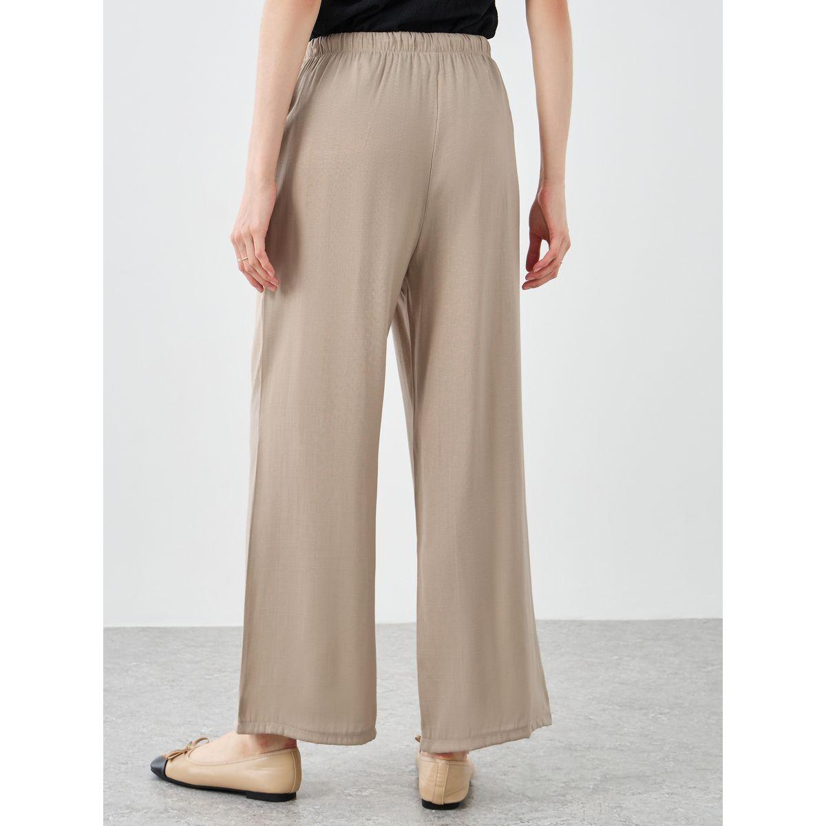 Styli Beige Solid Drawstring Waist Pocket Detail Pants-women-clothing-bottoms-trousers-image-4