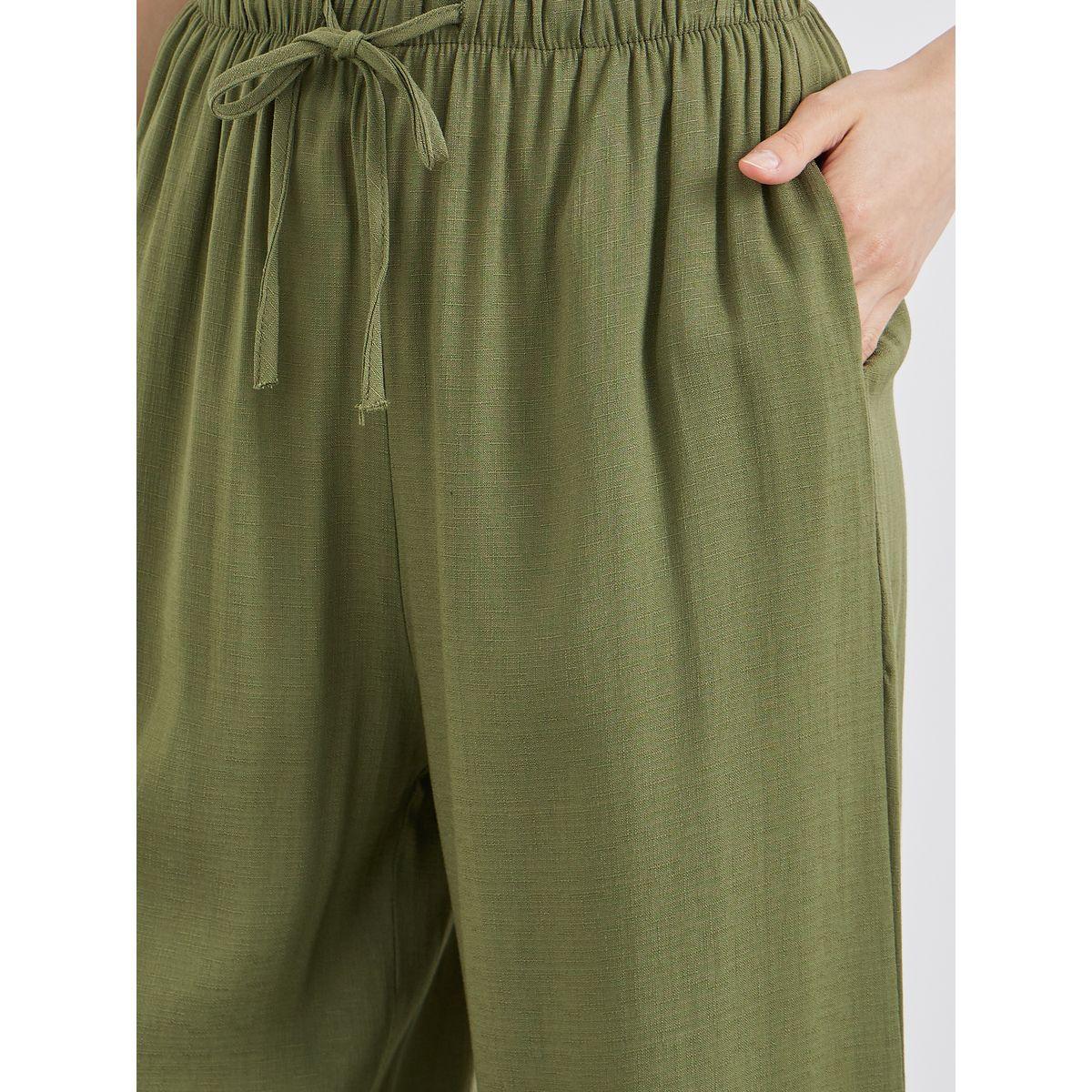 Styli Khaki Solid Drawstring Waist Pocket Detail Pants-women-clothing-bottoms-trousers-image-3