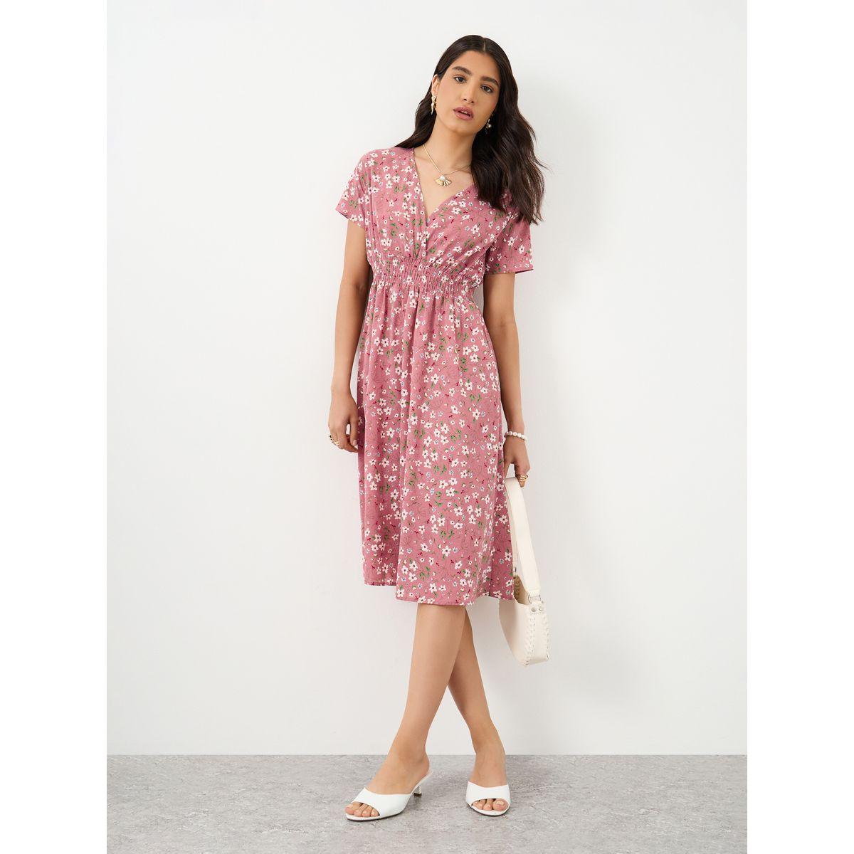 فستان ميدي بطبعة زهور مع أكمام قصيرة-women-clothing-dresses-image-1