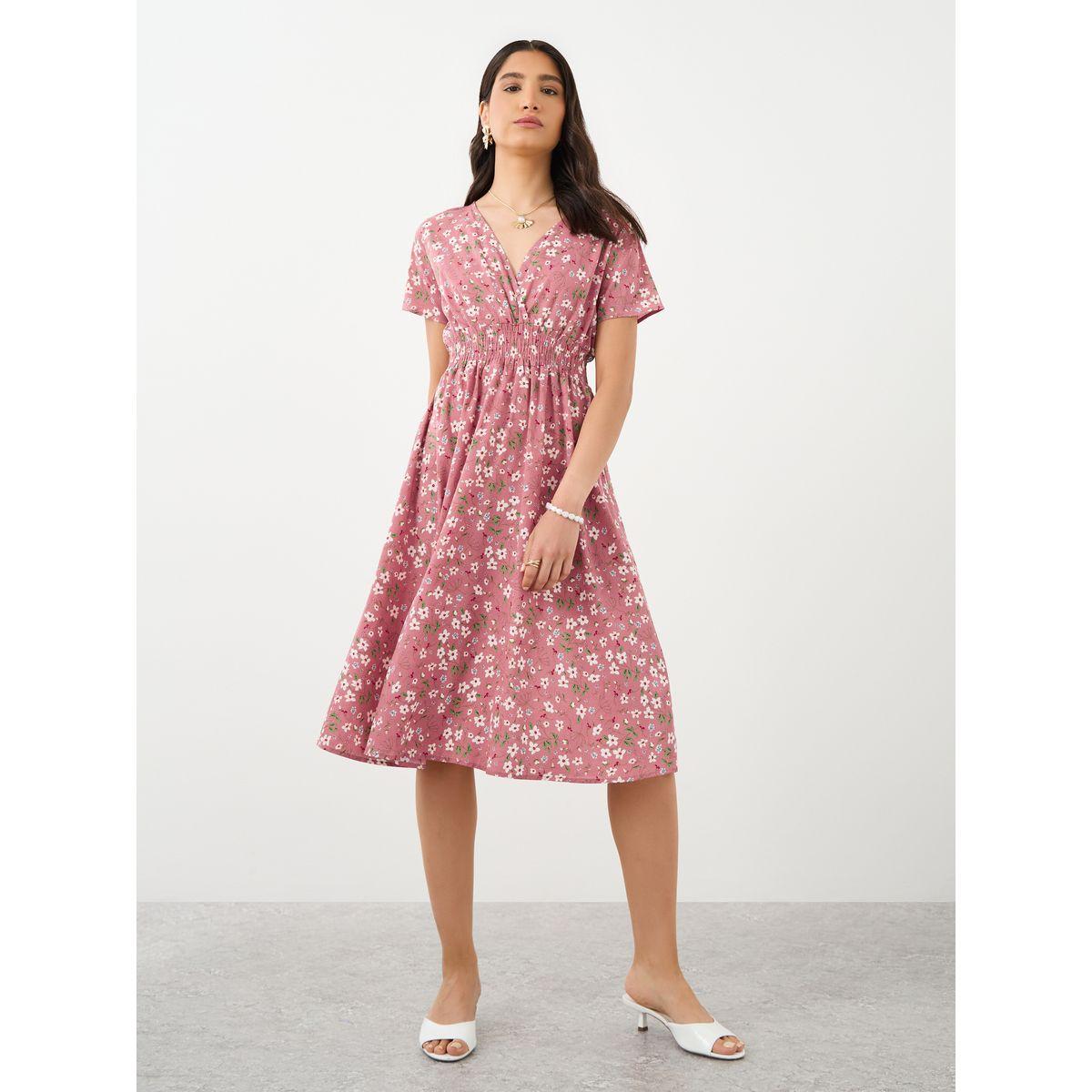 فستان ميدي بطبعة زهور مع أكمام قصيرة-women-clothing-dresses-image-2