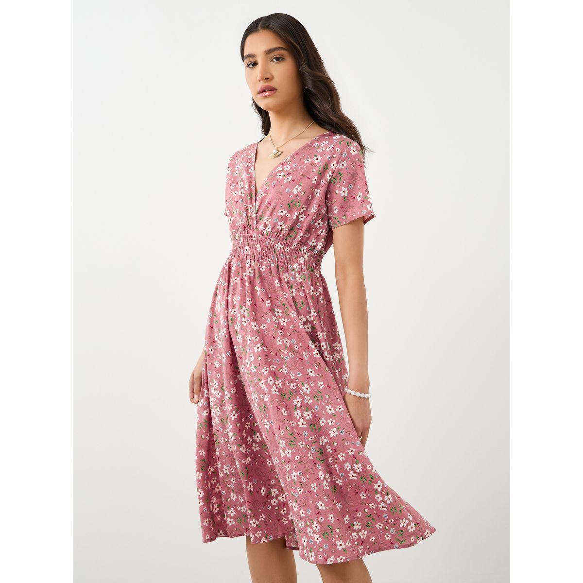 فستان ميدي بطبعة زهور مع أكمام قصيرة-women-clothing-dresses-image-3