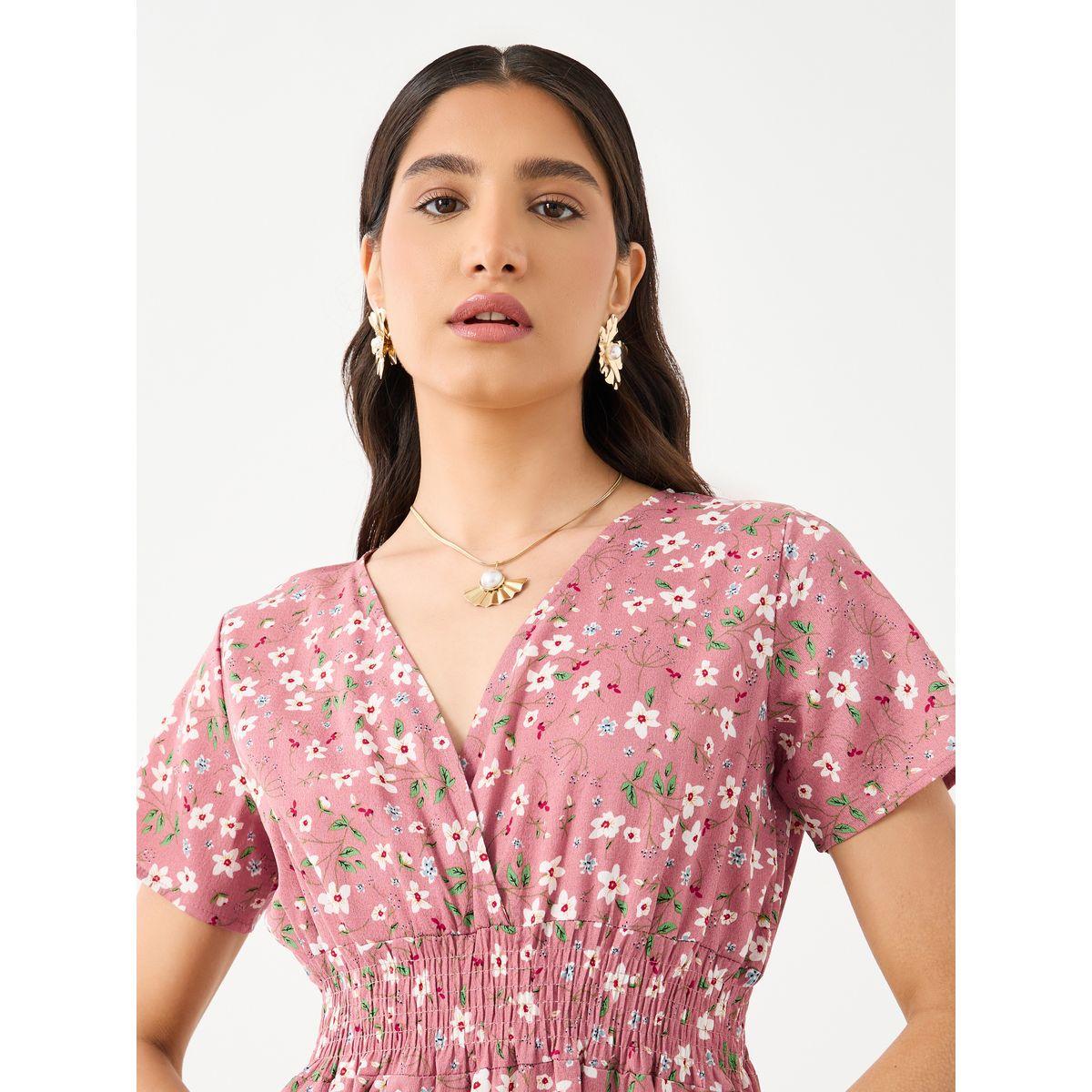 Styli Floral Print V Neck Short Sleeve Midi Dress-women-clothing-dresses-image-4
