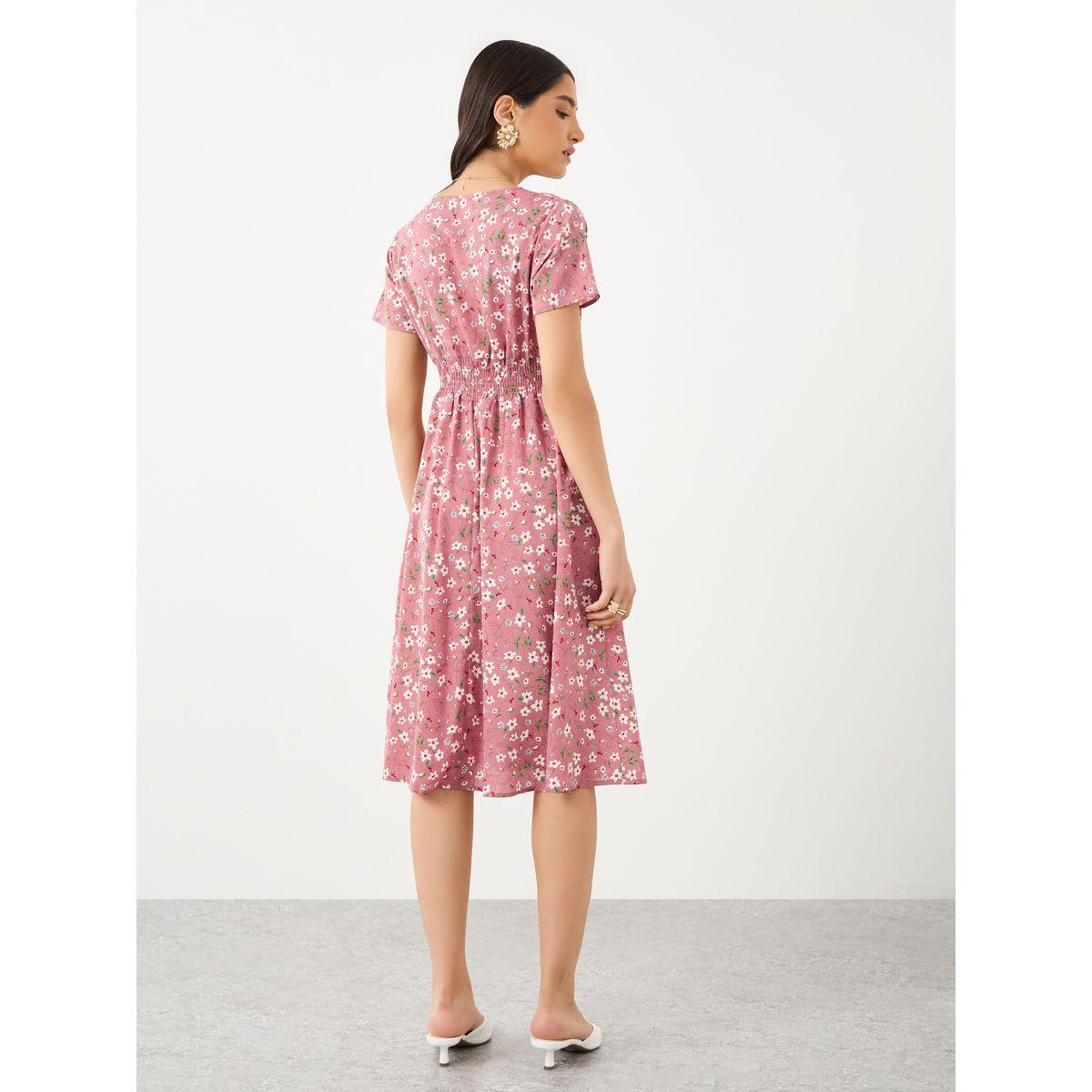 Styli Floral Print V Neck Short Sleeve Midi Dress-women-clothing-dresses-image-5