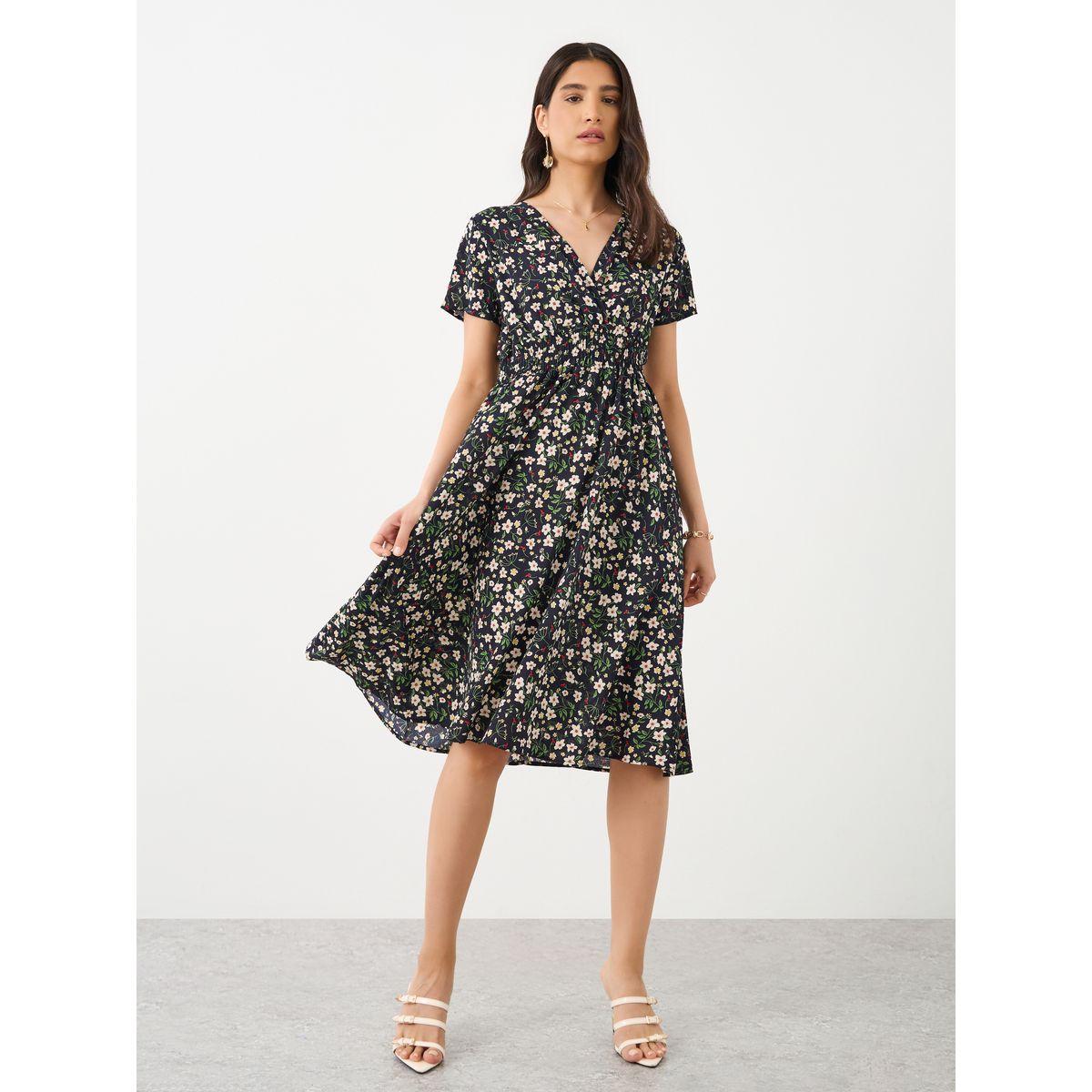 فستان ميدي بطبعة زهور وأكمام قصيرة-women-clothing-dresses-image-2