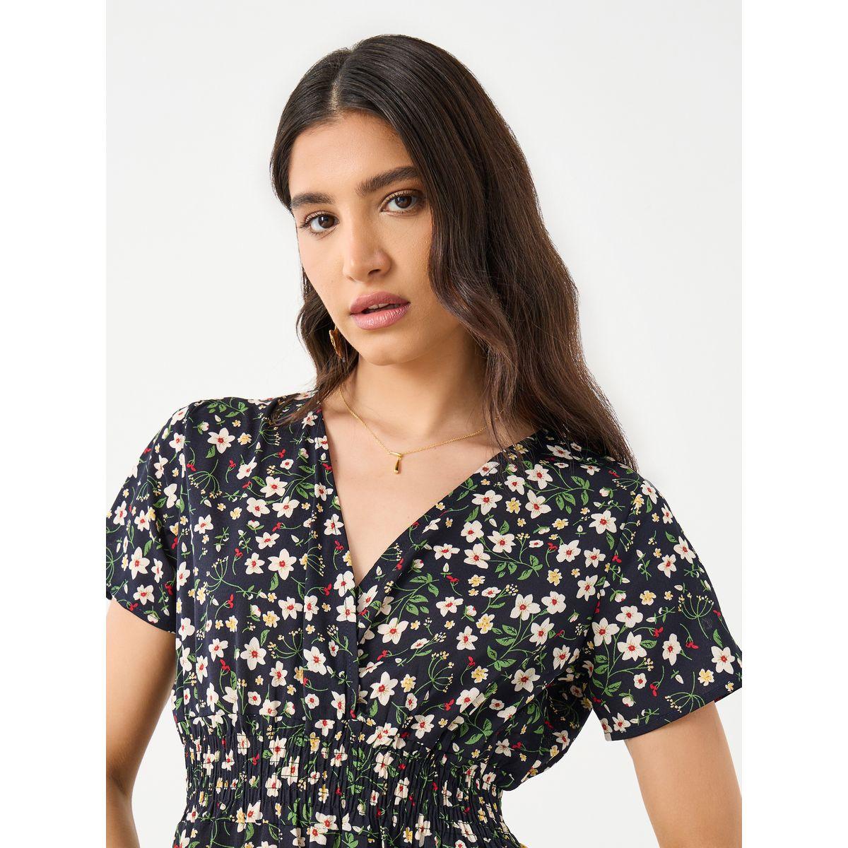 Styli Floral Print V-Neck Short Sleeve Midi Dress-women-clothing-dresses-image-4