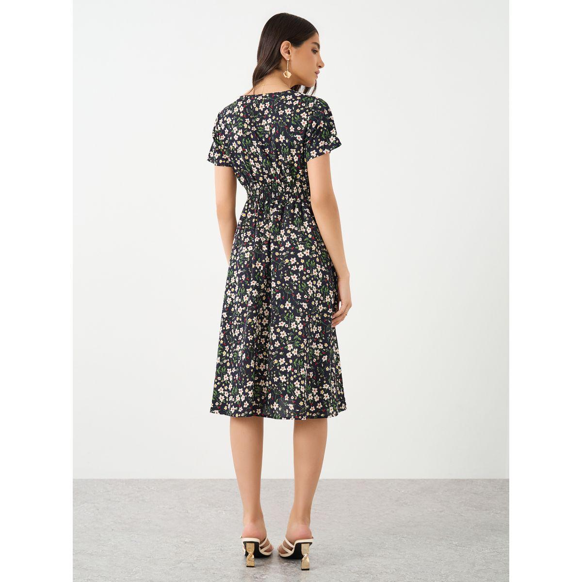 Styli Floral Print V-Neck Short Sleeve Midi Dress-women-clothing-dresses-image-5