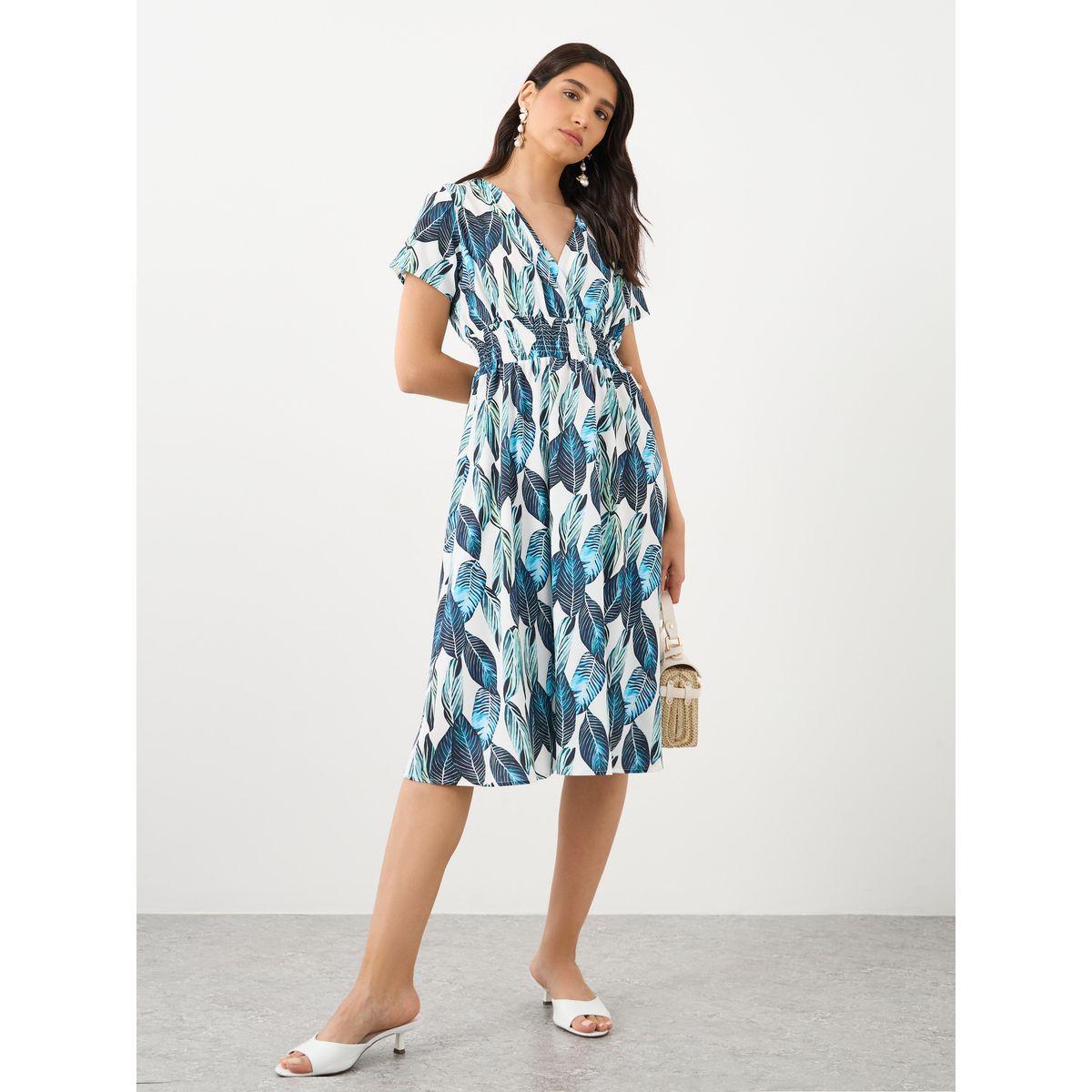 فستان ميدي مُطبع بالكامل مع تفاصيل مُجمعة-women-clothing-dresses-image-2
