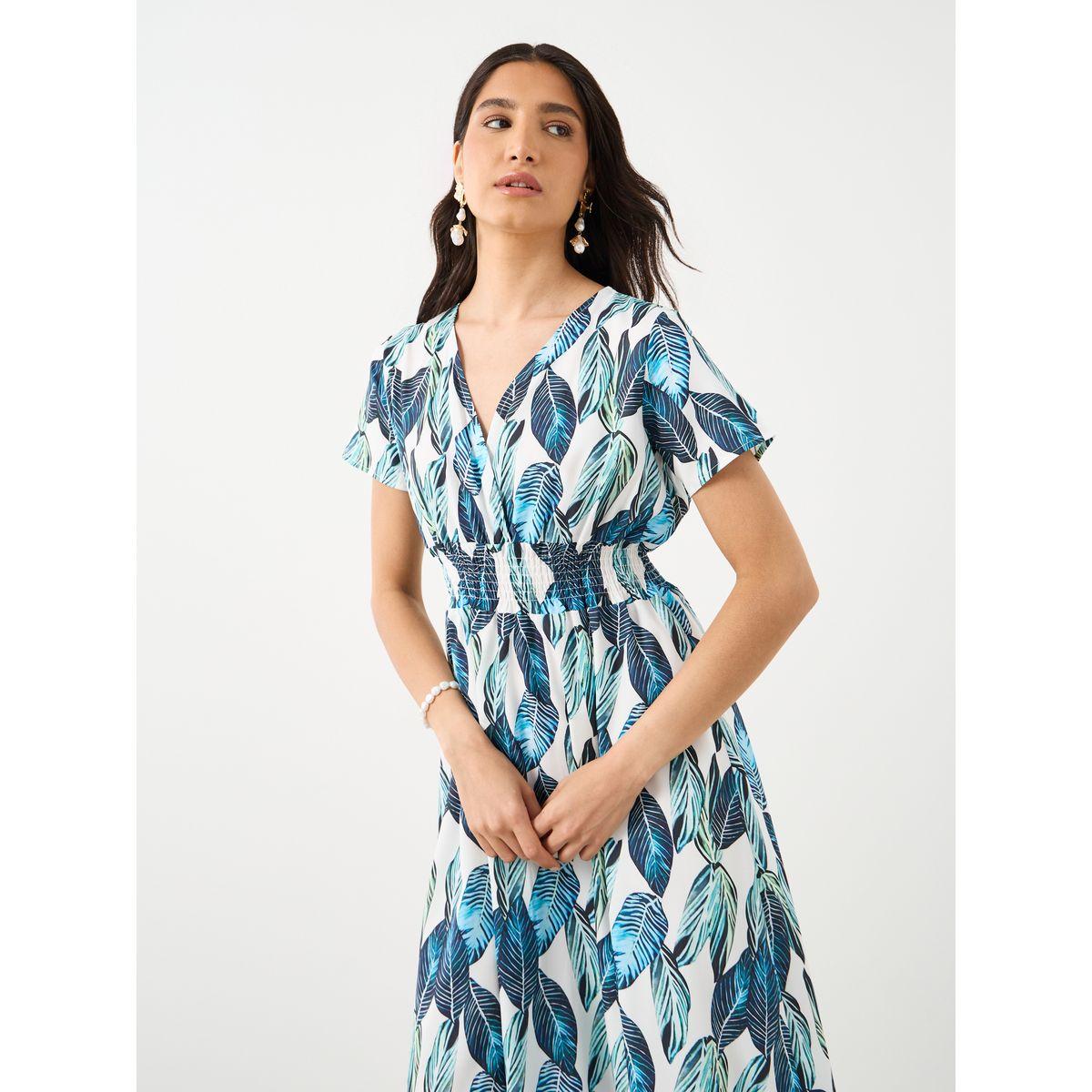 فستان ميدي مُطبع بالكامل مع تفاصيل مُجمعة-women-clothing-dresses-image-3