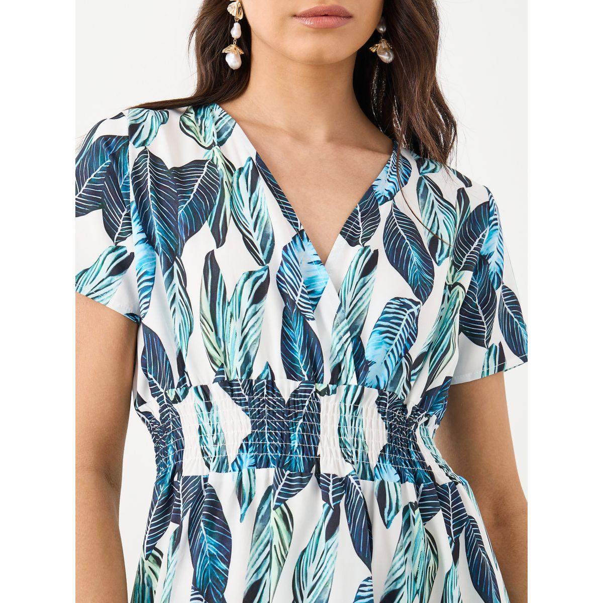 فستان ميدي مُطبع بالكامل مع تفاصيل مُجمعة-women-clothing-dresses-image-4