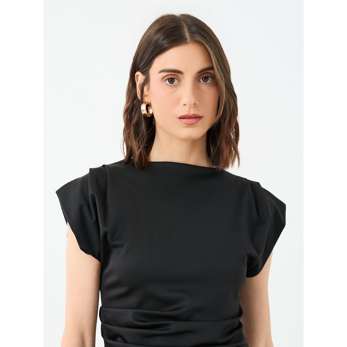 Styli Black Asymmetric Hem Top and Wide Leg Pants Co-Ords-women-clothing-coordsets-image-3
