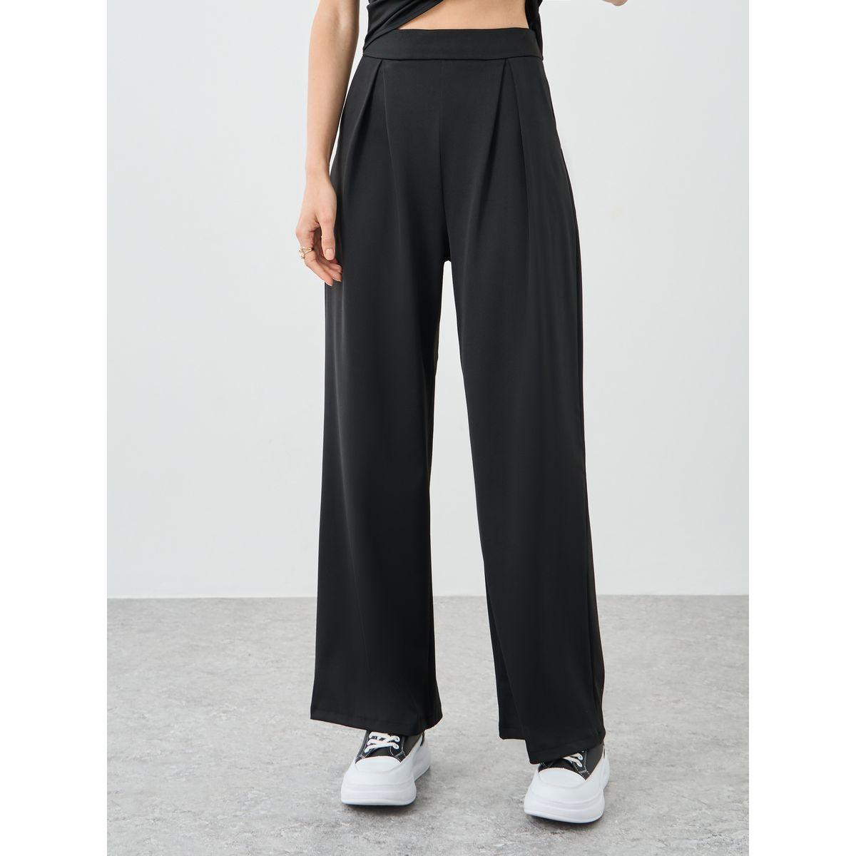 Styli Black Asymmetric Hem Top and Wide Leg Pants Co-Ords-women-clothing-coordsets-image-4