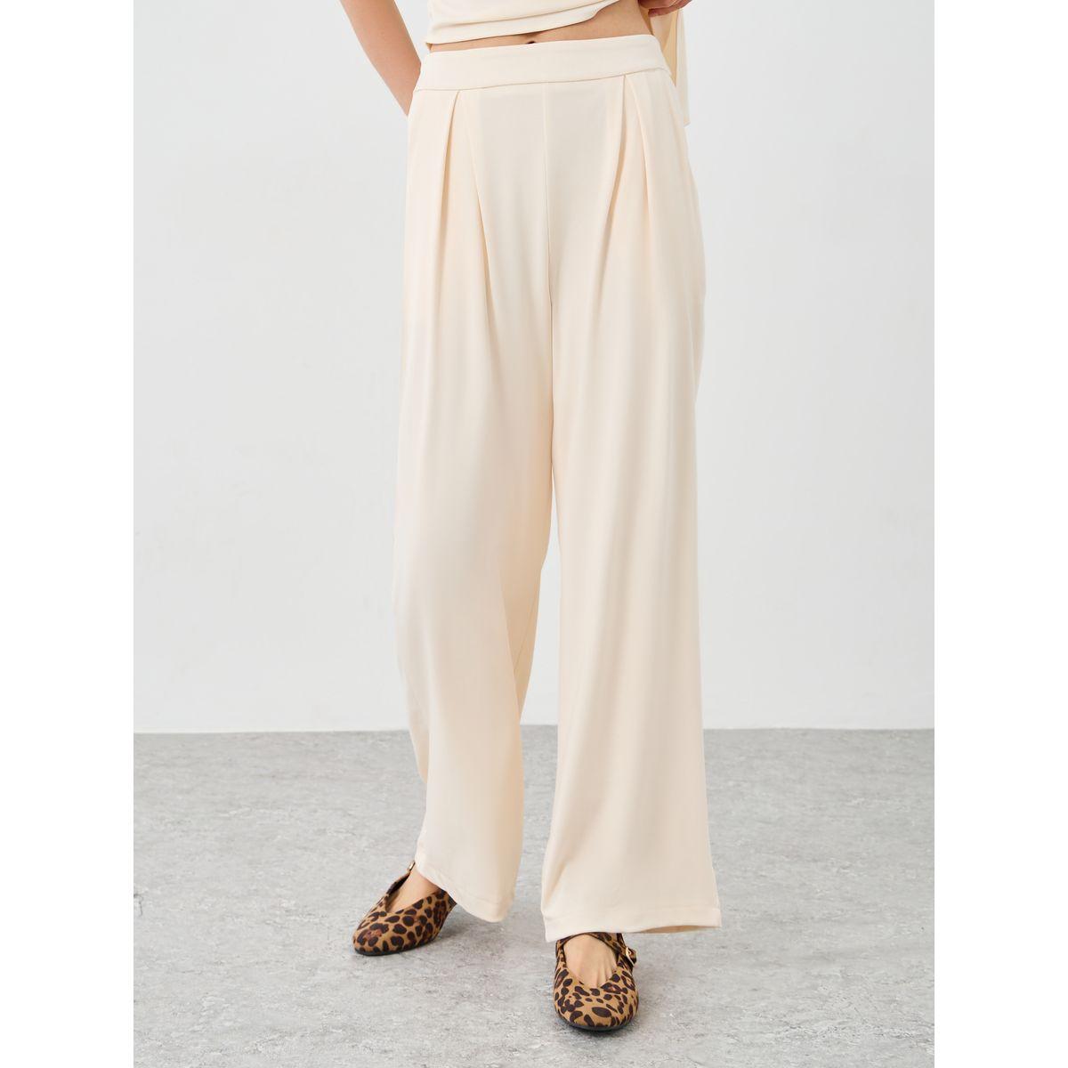 Styli Beige Asymmetric Hem Top and Wide Leg Pants Co-Ords-women-clothing-coordsets-image-5