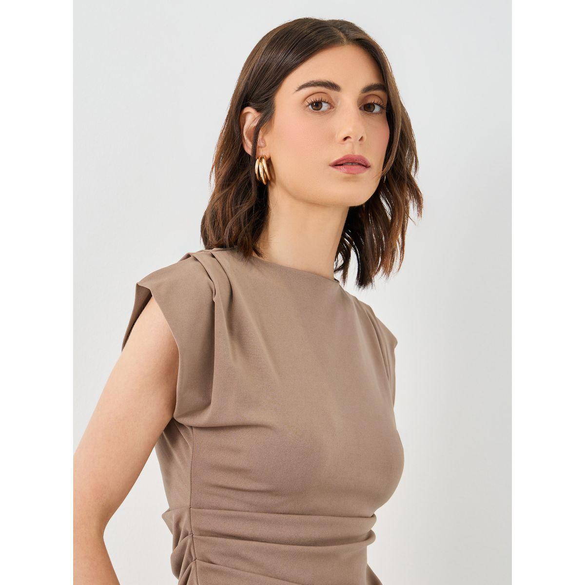 Styli Brown Asymmetric Hem Top and Wide Leg Pants Co-Ords-women-clothing-coordsets-image-3