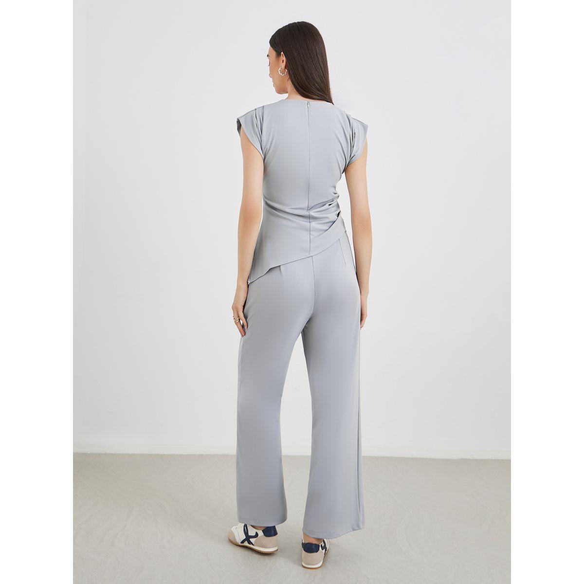 طقم منسق من بنطال بأرجل واسعة وبلوزة بحافة غير متماثلة-women-clothing-coordsets-image-6