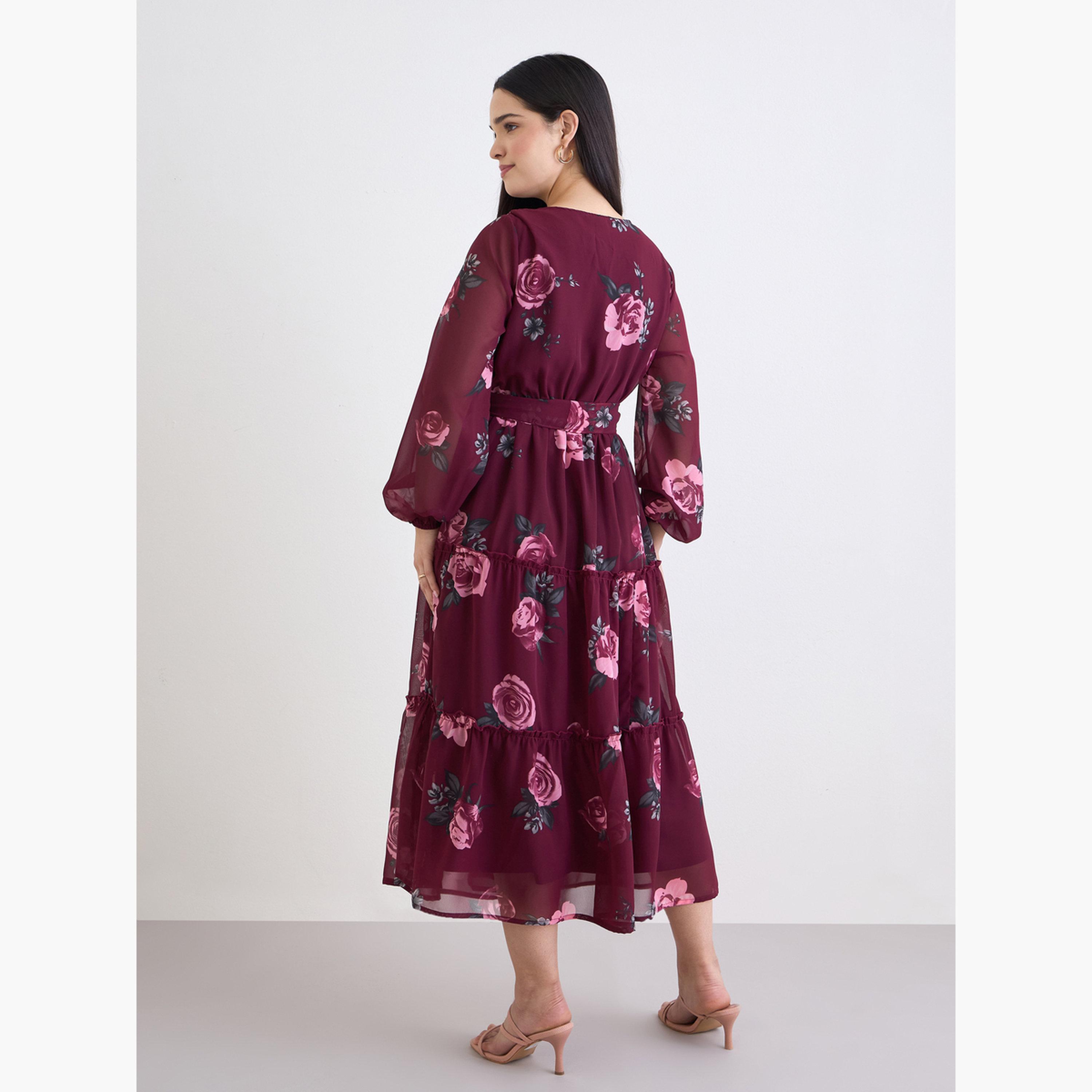 ستايلي - فستان ماكسي نسائي بطبعة زهور وفتحة رقبة على شكل حرف V-women-clothing-dresses-image-5