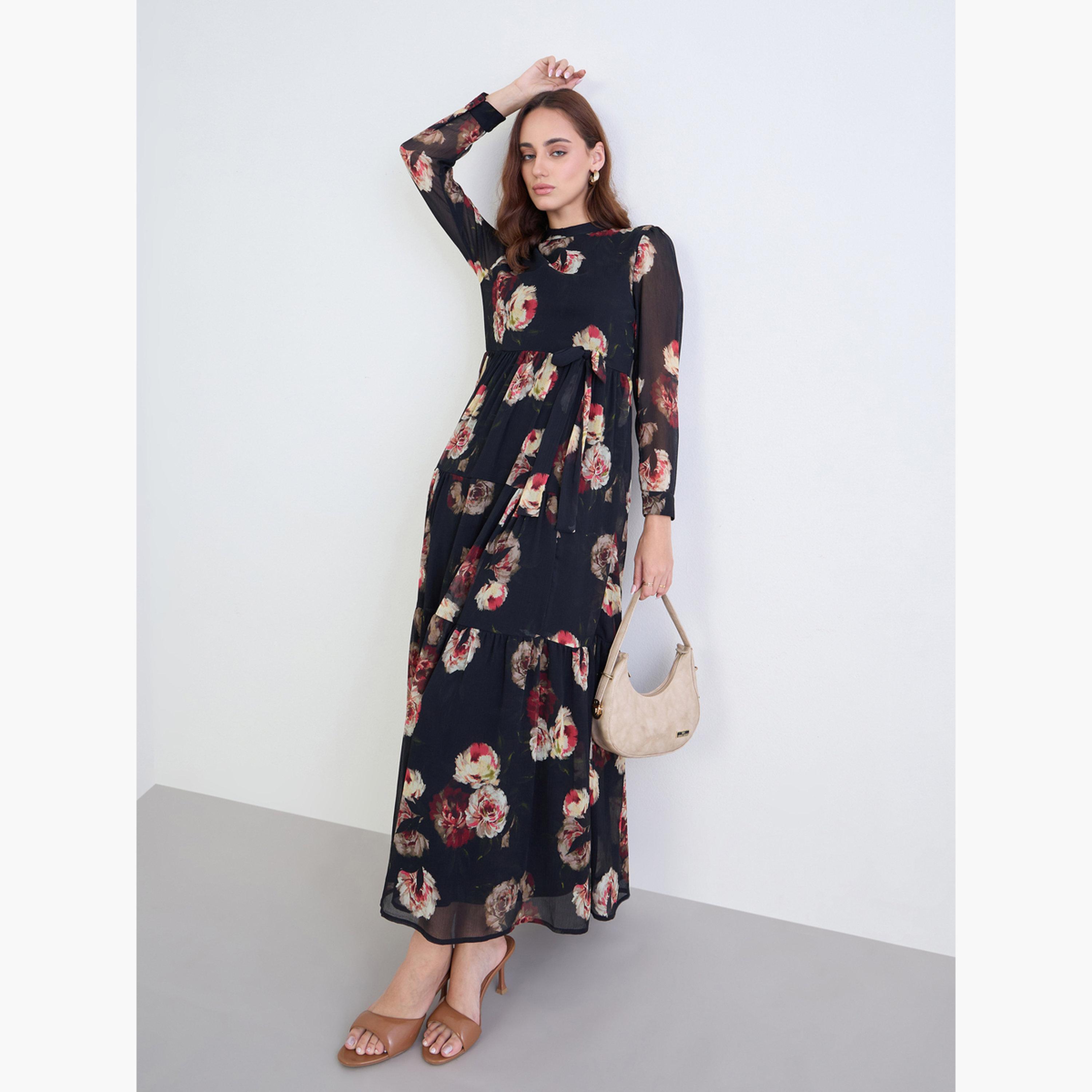 Styli Black All-Over Print Tiered Maxi Dress-women-clothing-dresses-image-2