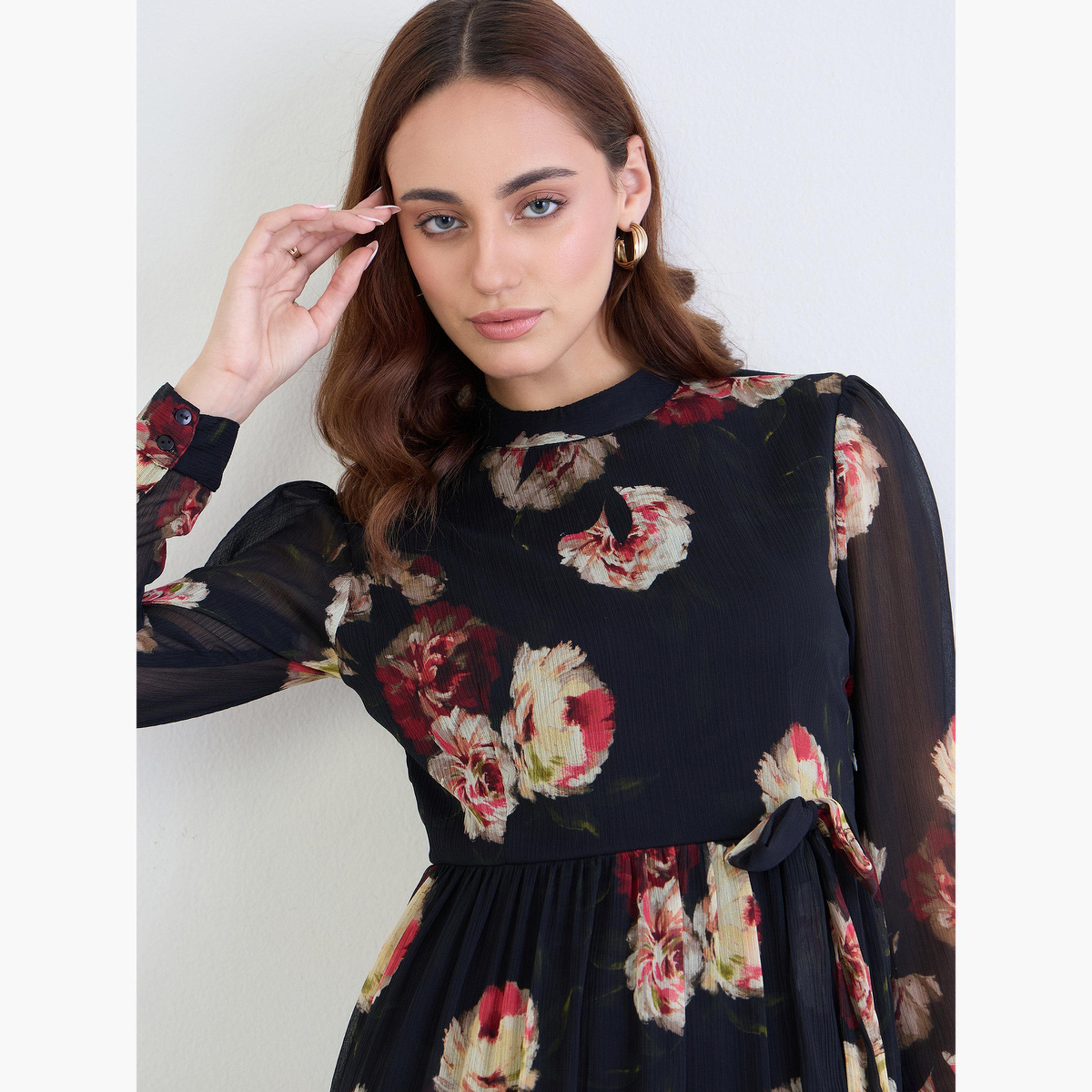 Styli Black All-Over Print Tiered Maxi Dress-women-clothing-dresses-image-3
