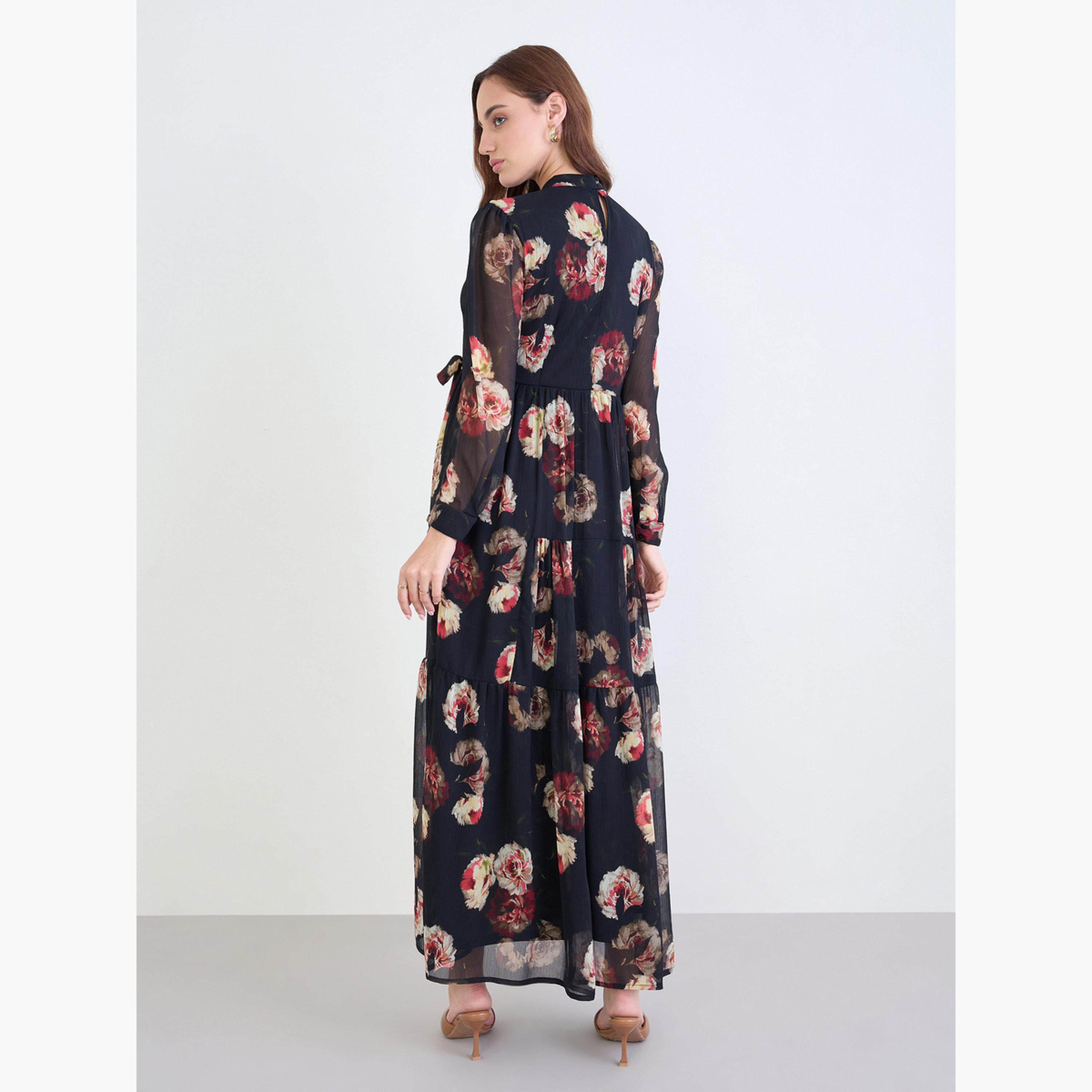 Styli Black All-Over Print Tiered Maxi Dress-women-clothing-dresses-image-4