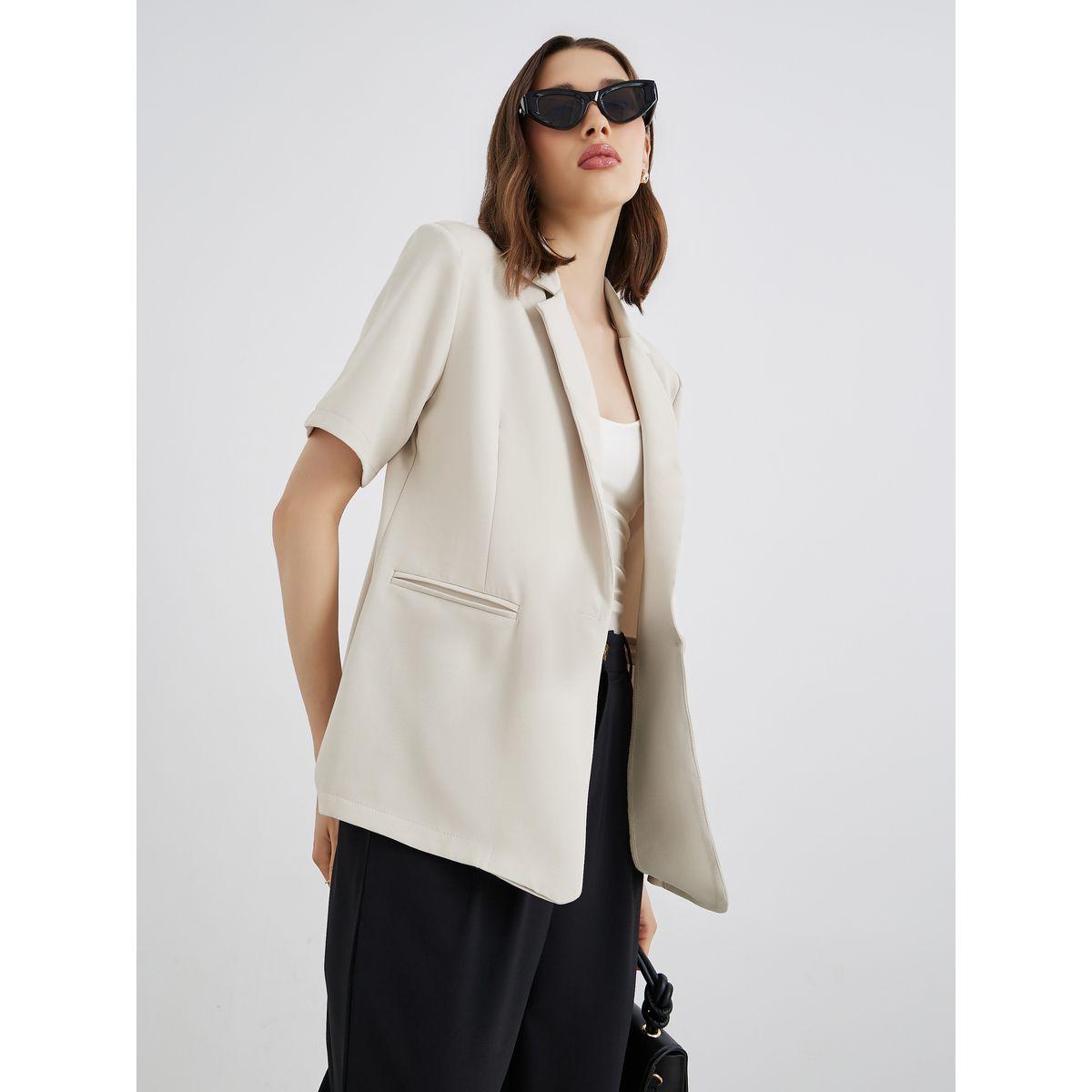 بليزر سادة بأكمام قصيرة وأزرار-women-clothing-coatsandjackets-blazers-image-1