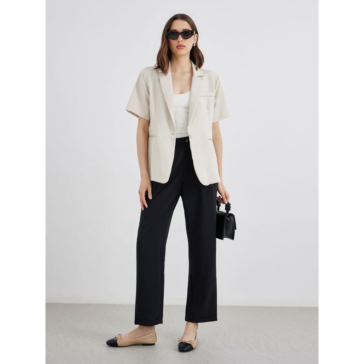 بليزر سادة بأكمام قصيرة وأزرار-women-clothing-coatsandjackets-blazers-image-2