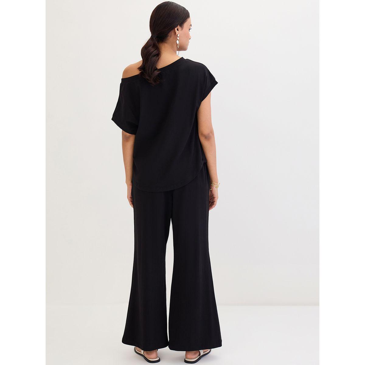طقم منسق من بنطال وبلوزة بياقة غير متماثلة-women-clothing-coordsets-image-2