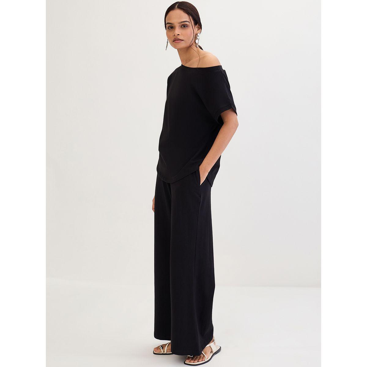طقم منسق من بنطال وبلوزة بياقة غير متماثلة-women-clothing-coordsets-image-3