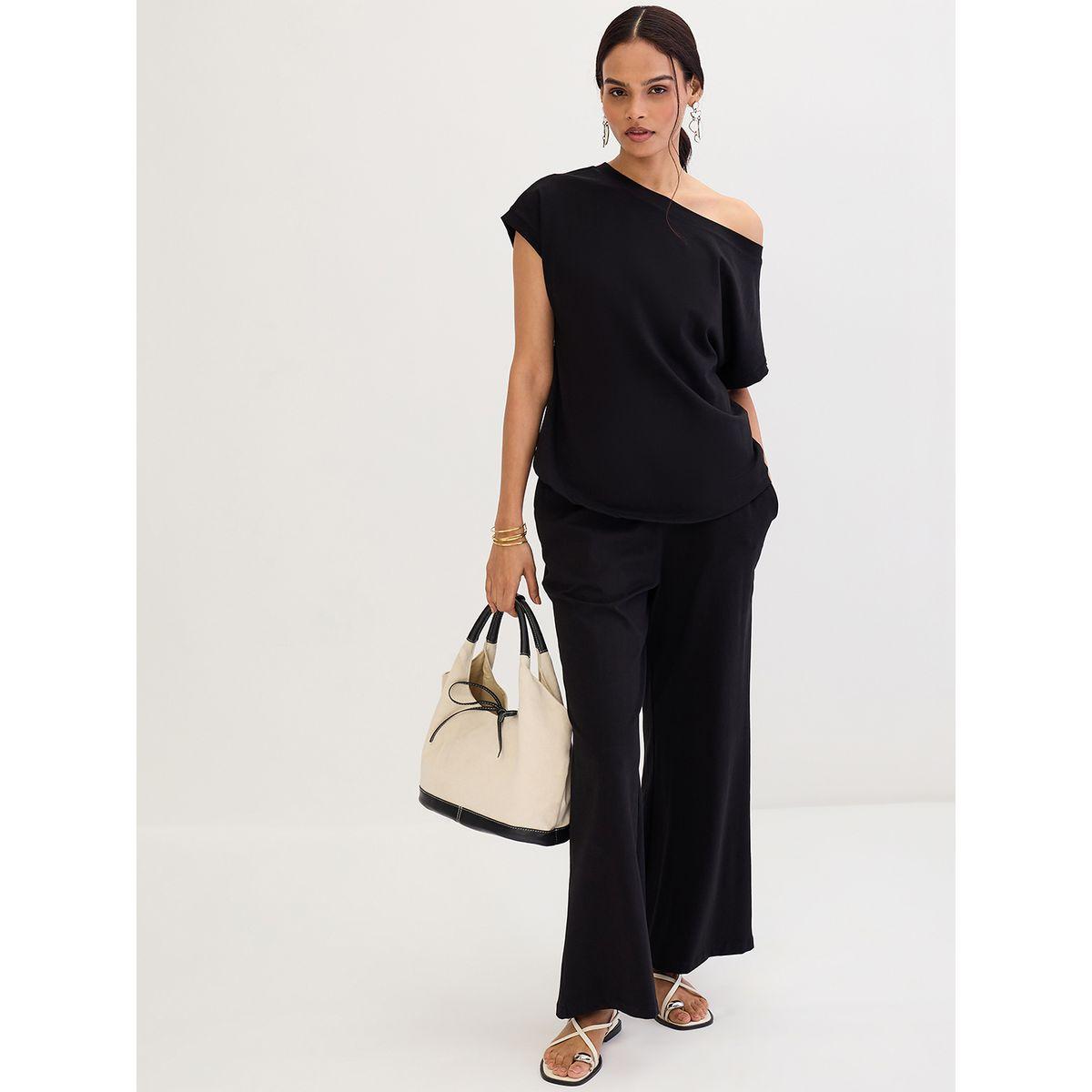 طقم منسق من بنطال وبلوزة بياقة غير متماثلة-women-clothing-coordsets-image-5