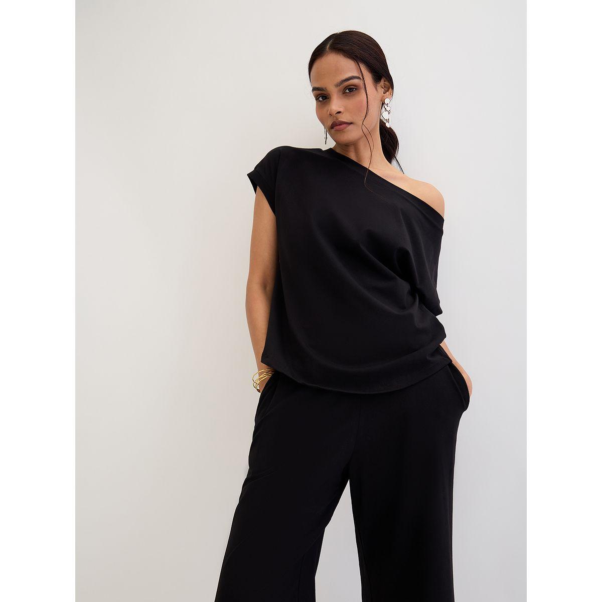 طقم منسق من بنطال وبلوزة بياقة غير متماثلة-women-clothing-coordsets-image-6