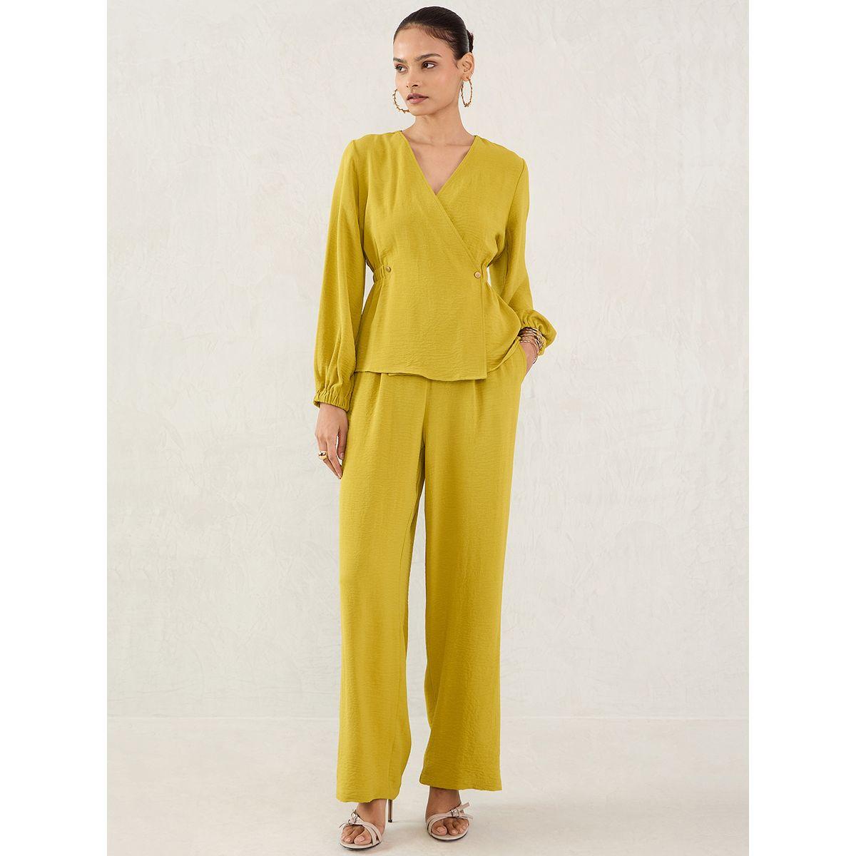Femmella Solid Wrap Top and Straight Pants Co-Ords-women-clothing-coordsets-image-1