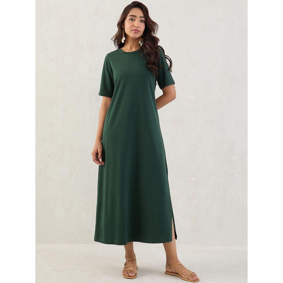 فستان طويل سادة بأكمام قصيرة-women-clothing-dresses-image-1