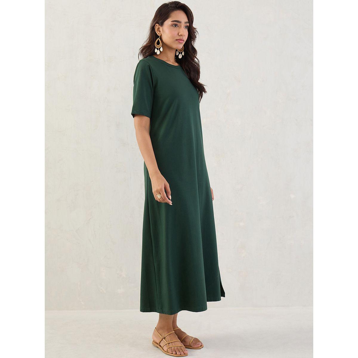 فستان طويل سادة بأكمام قصيرة-women-clothing-dresses-image-3