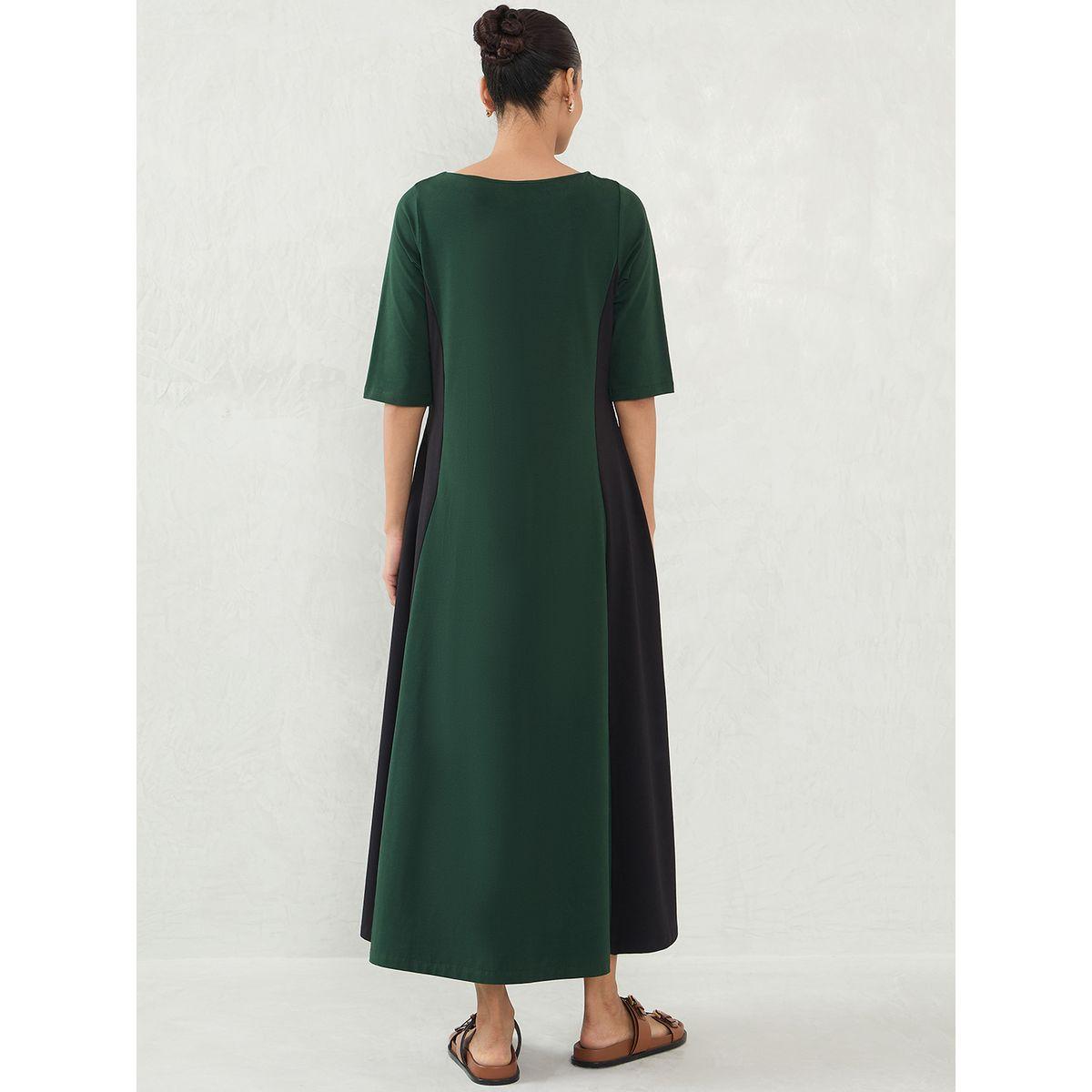 فستان ميدي بنمط كتل الألوان مع ياقة قارب-women-clothing-dresses-image-2