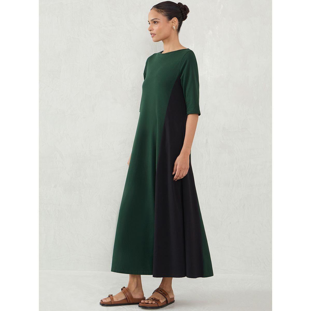 فستان ميدي بنمط كتل الألوان مع ياقة قارب-women-clothing-dresses-image-3
