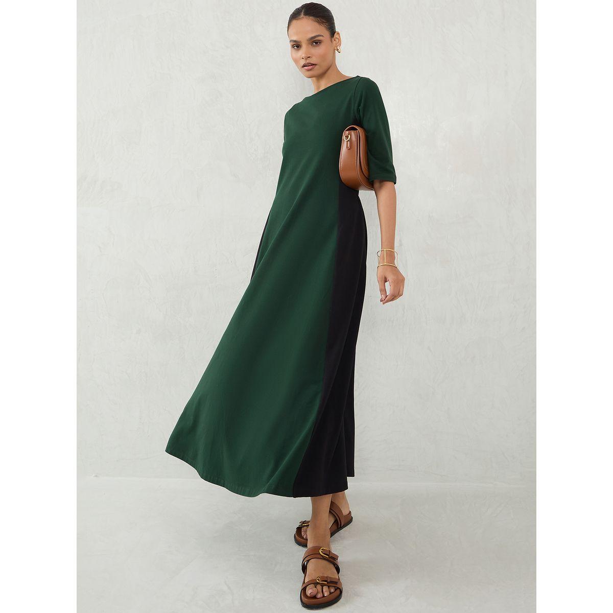 فستان ميدي بنمط كتل الألوان مع ياقة قارب-women-clothing-dresses-image-4