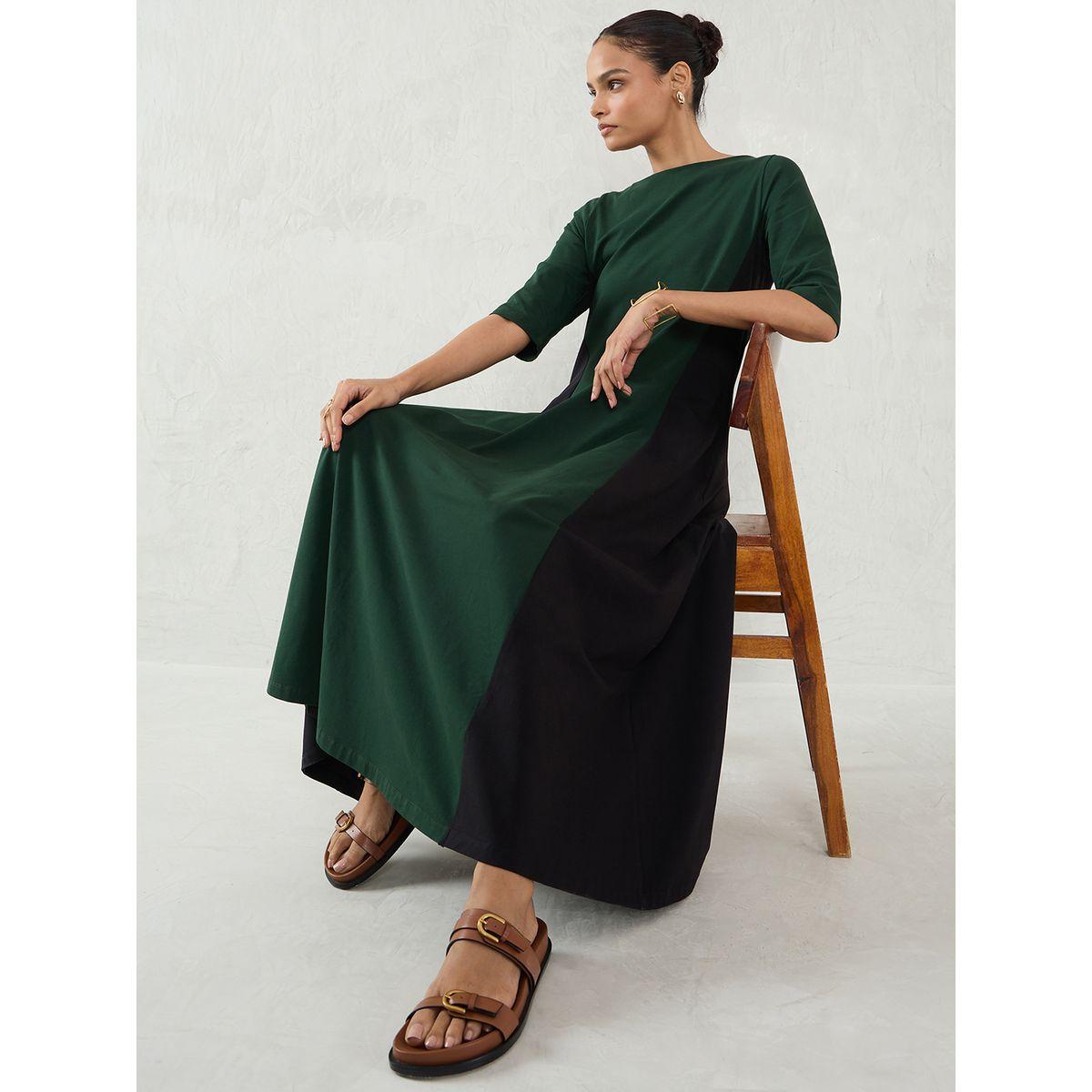فستان ميدي بنمط كتل الألوان مع ياقة قارب-women-clothing-dresses-image-5