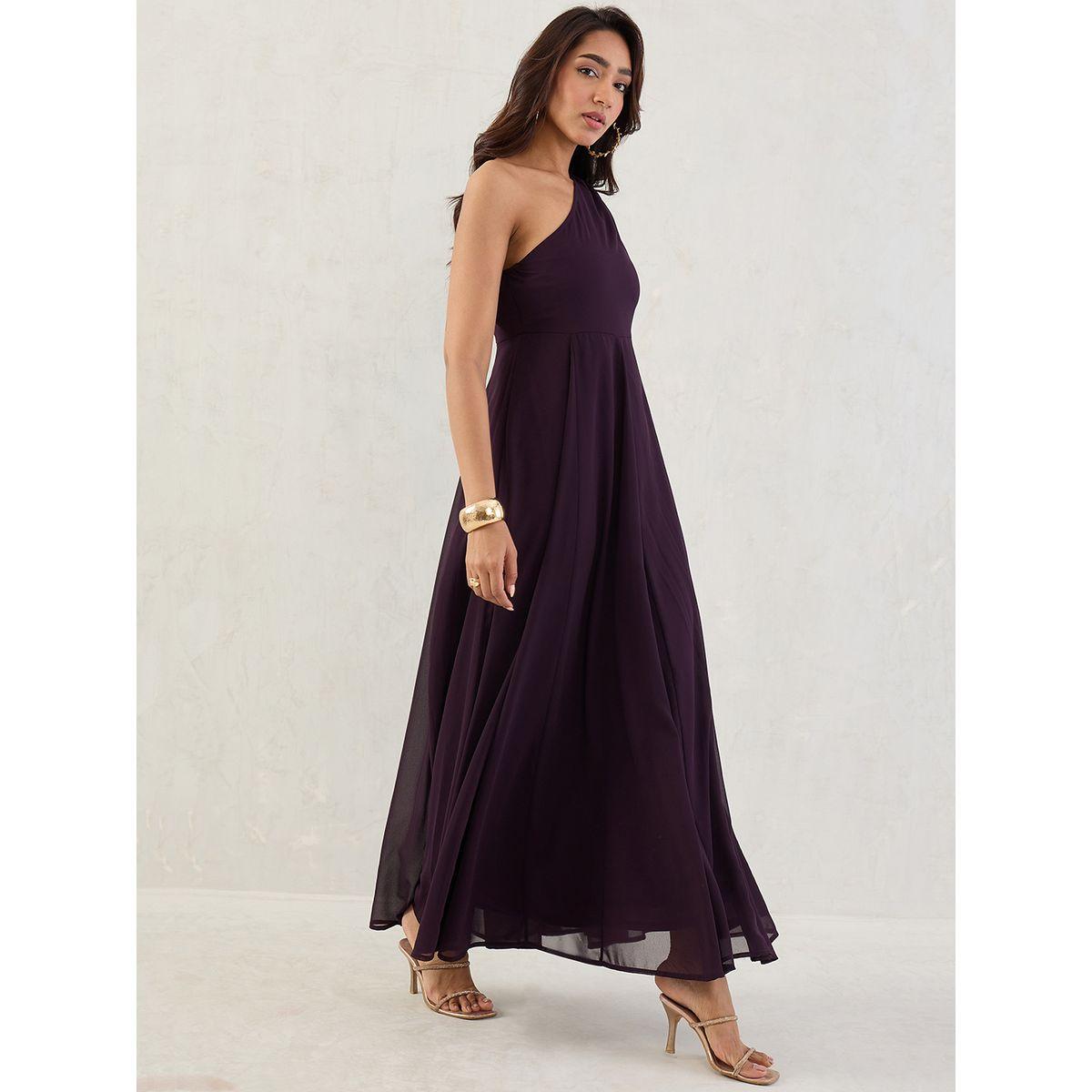 Femmella Purple Solid One Shoulder Neck A-Line Maxi Dress-women-clothing-dresses-image-3