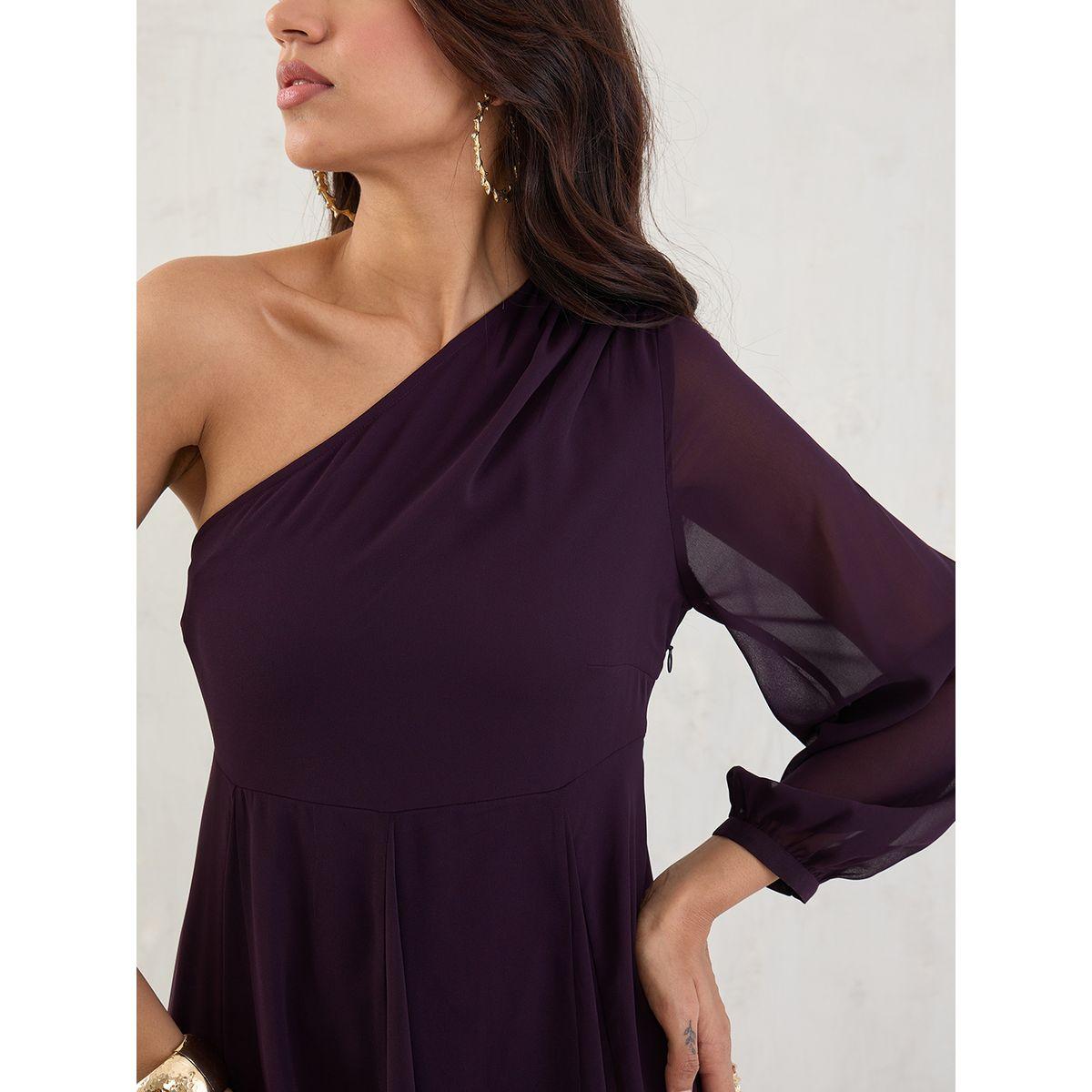 Femmella Purple Solid One Shoulder Neck A-Line Maxi Dress-women-clothing-dresses-image-4