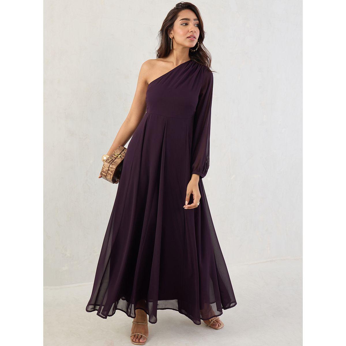 فستان طويل سادة بتفاصيل كتف واحد-women-clothing-dresses-image-6