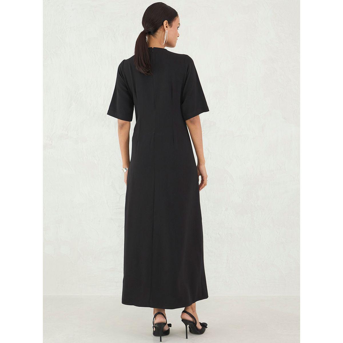 فستان طويل سادة بتفاصيل عُقدة-women-clothing-dresses-image-2