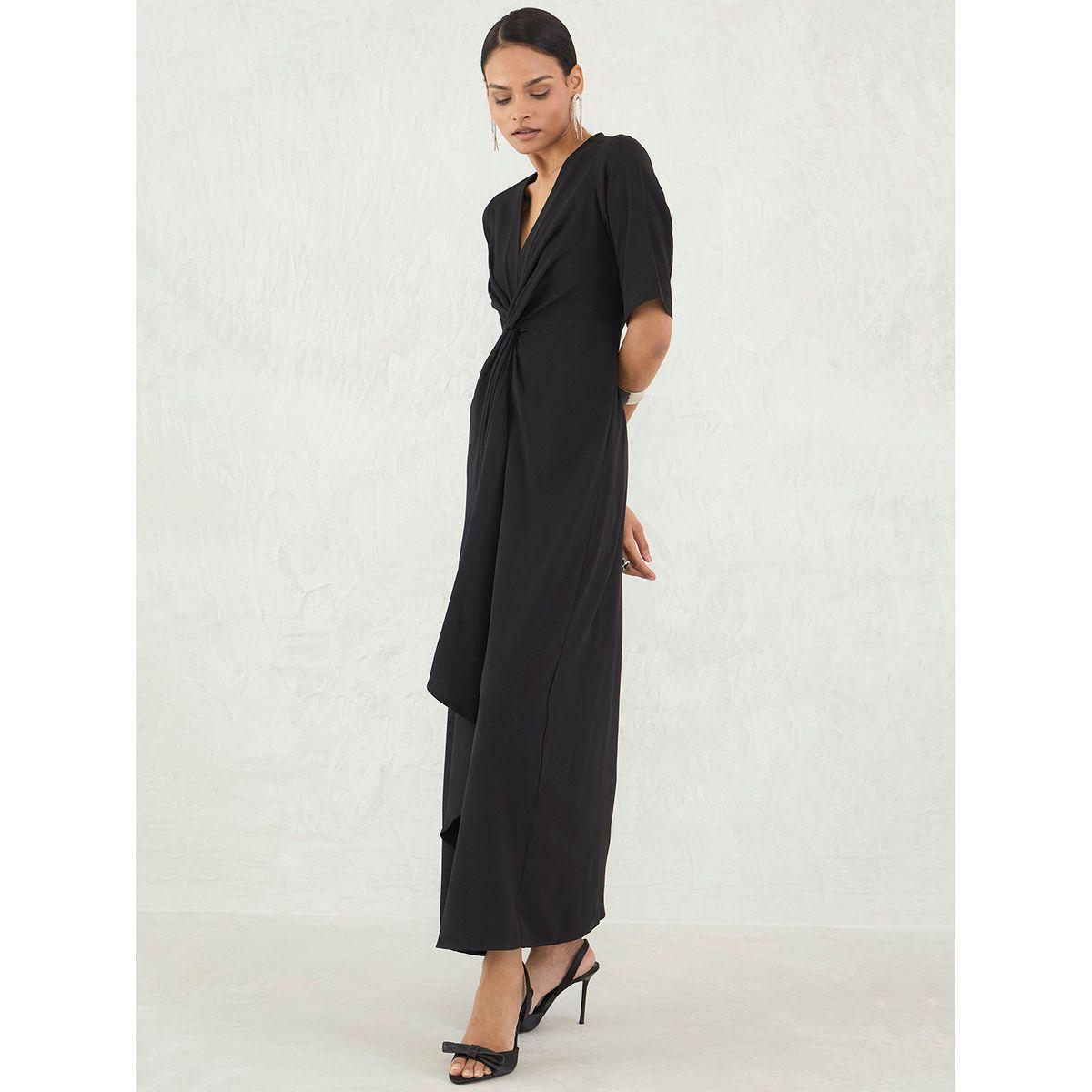 فستان طويل سادة بتفاصيل عُقدة-women-clothing-dresses-image-3